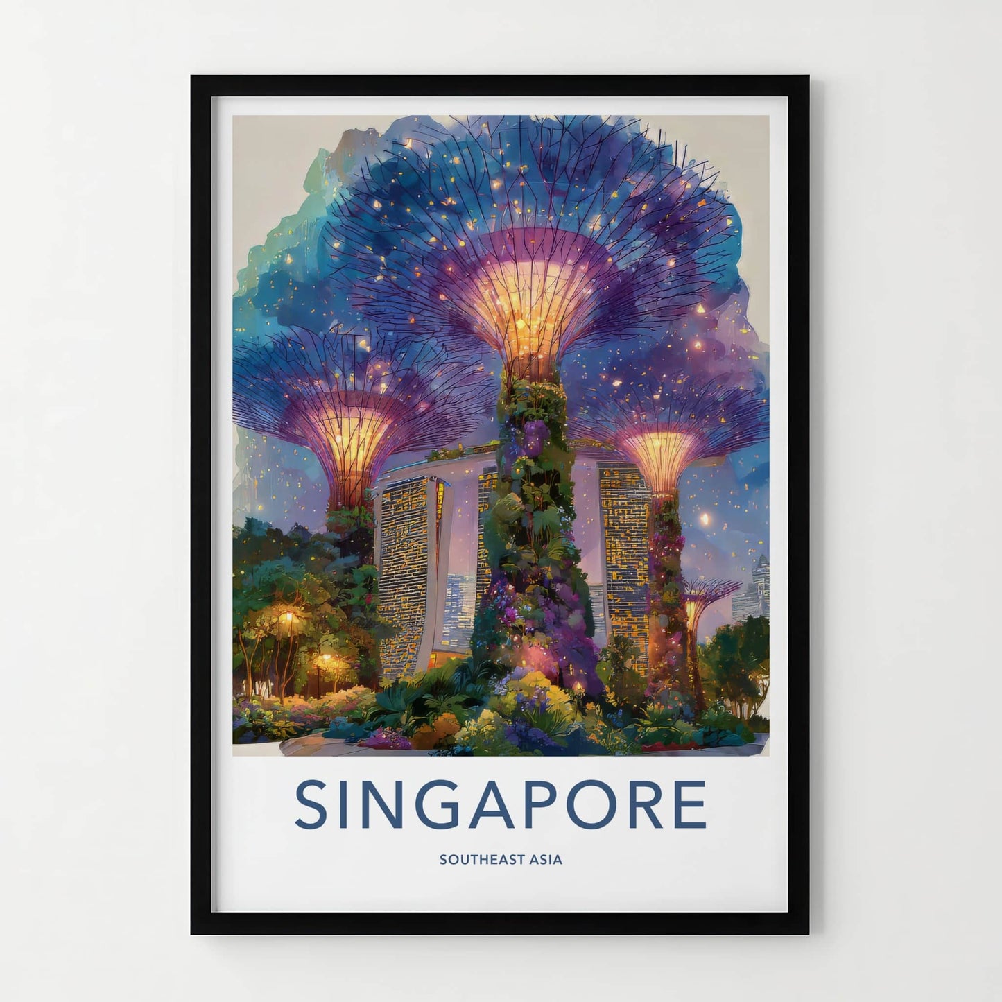Singapore Poster - Singapore Travel Print - Supertrees Glowing Night Home Decor