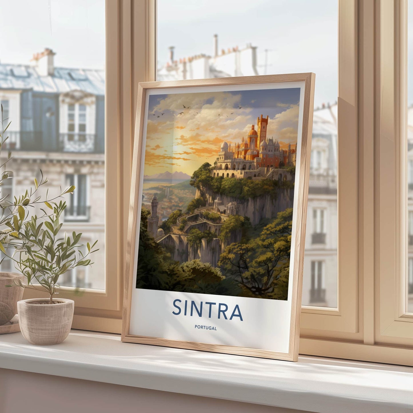 Sintra Poster - Portugal Travel Art - Cliffside Palace Sunset Home Decor