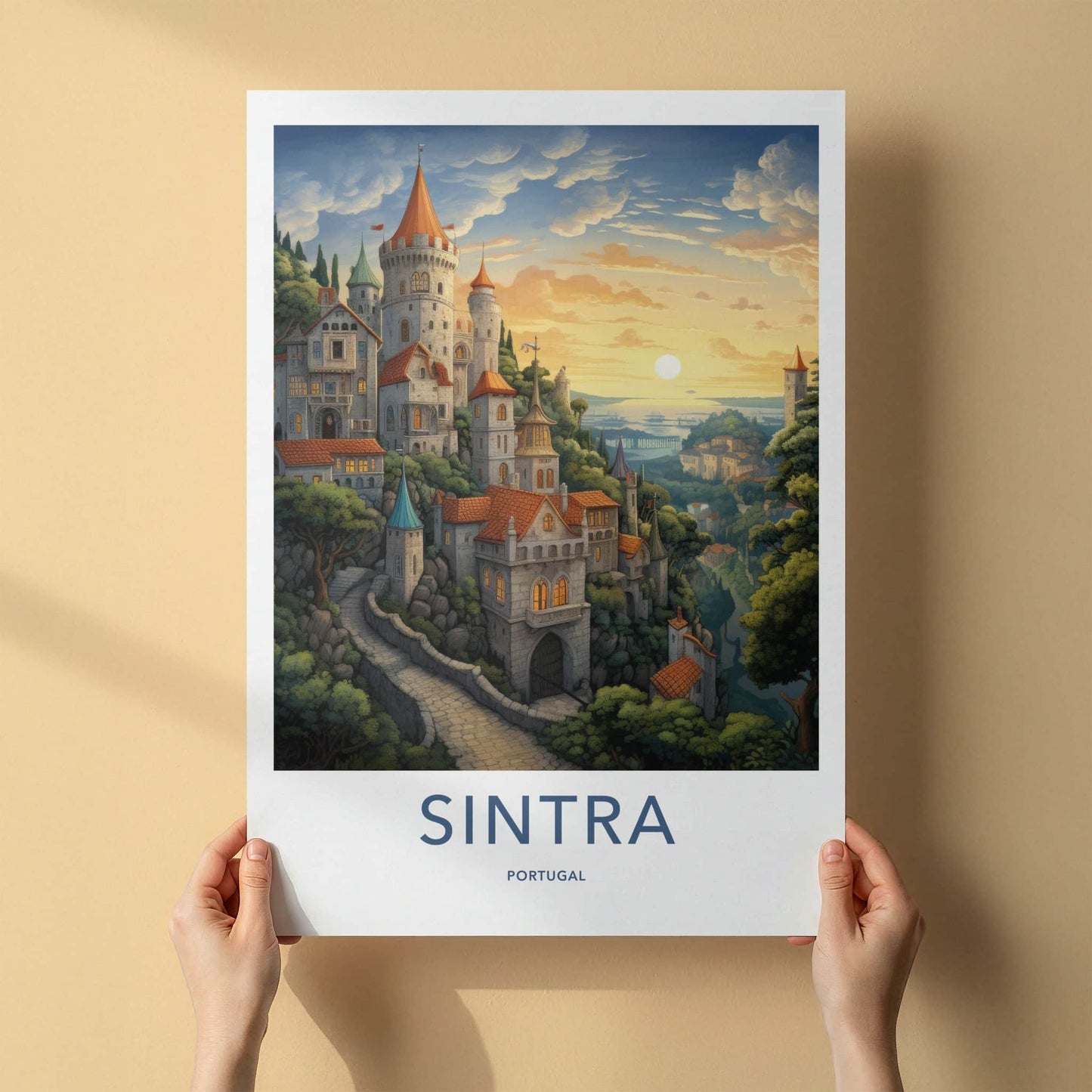 Sintra Poster - Portugal Travel Art - Hilltop Castle Sunset Wall Decor