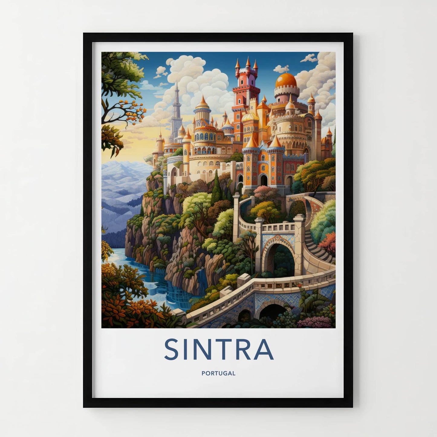 Sintra Poster - Portugal Travel Art - Vibrant Cliffside Castle Home Decor