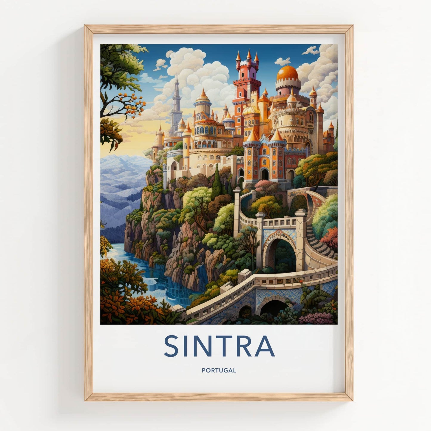 Sintra Poster - Portugal Travel Art - Vibrant Cliffside Castle Home Decor
