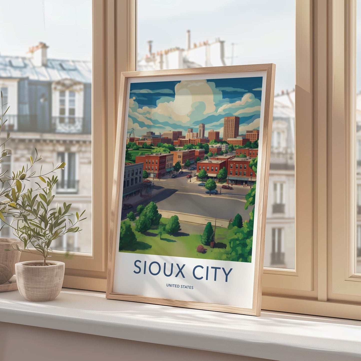 Sioux City Poster - Iowa Framed Print - Midwestern Urban Landscape Framed Decor