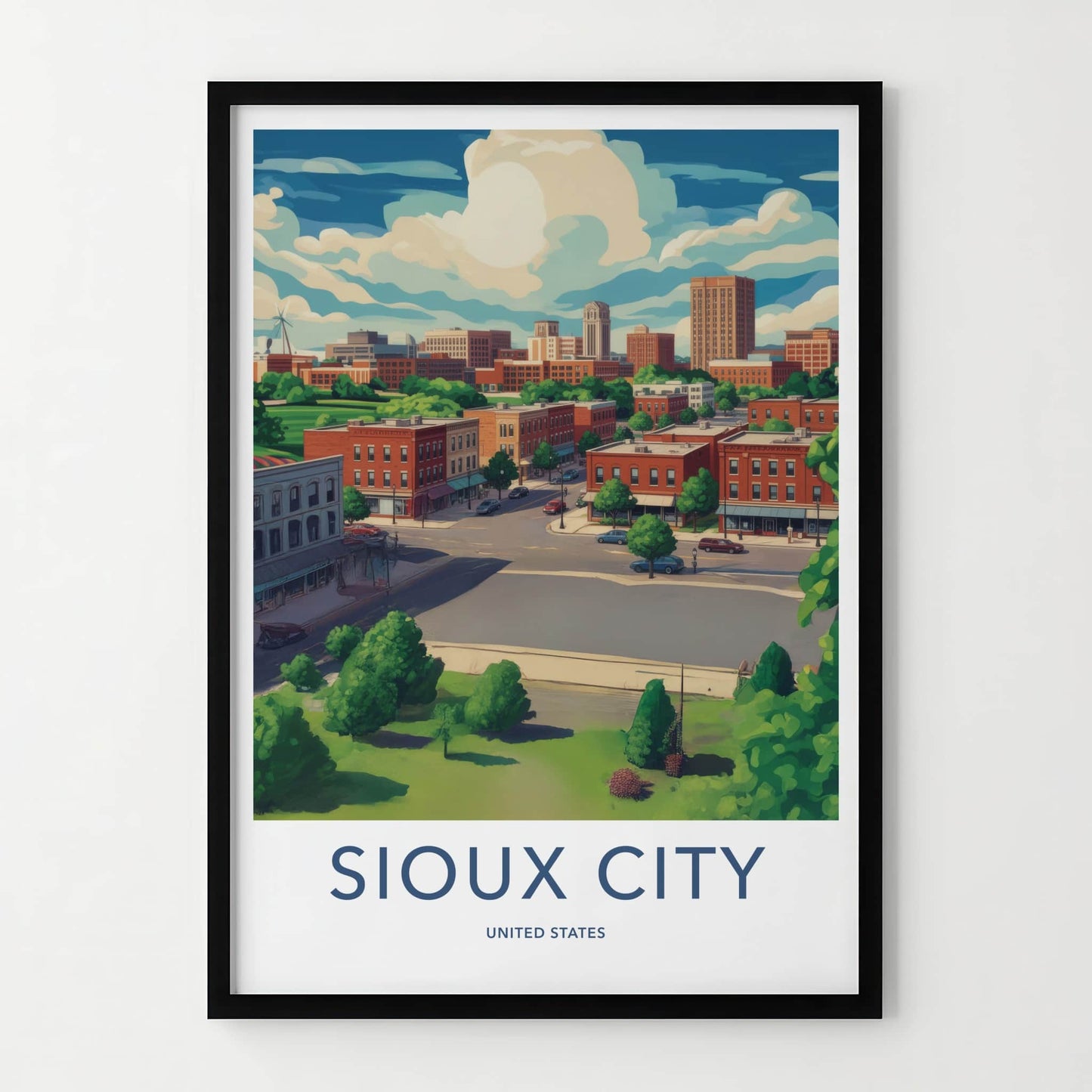 Sioux City Poster - Iowa Framed Print - Midwestern Urban Landscape Framed Decor