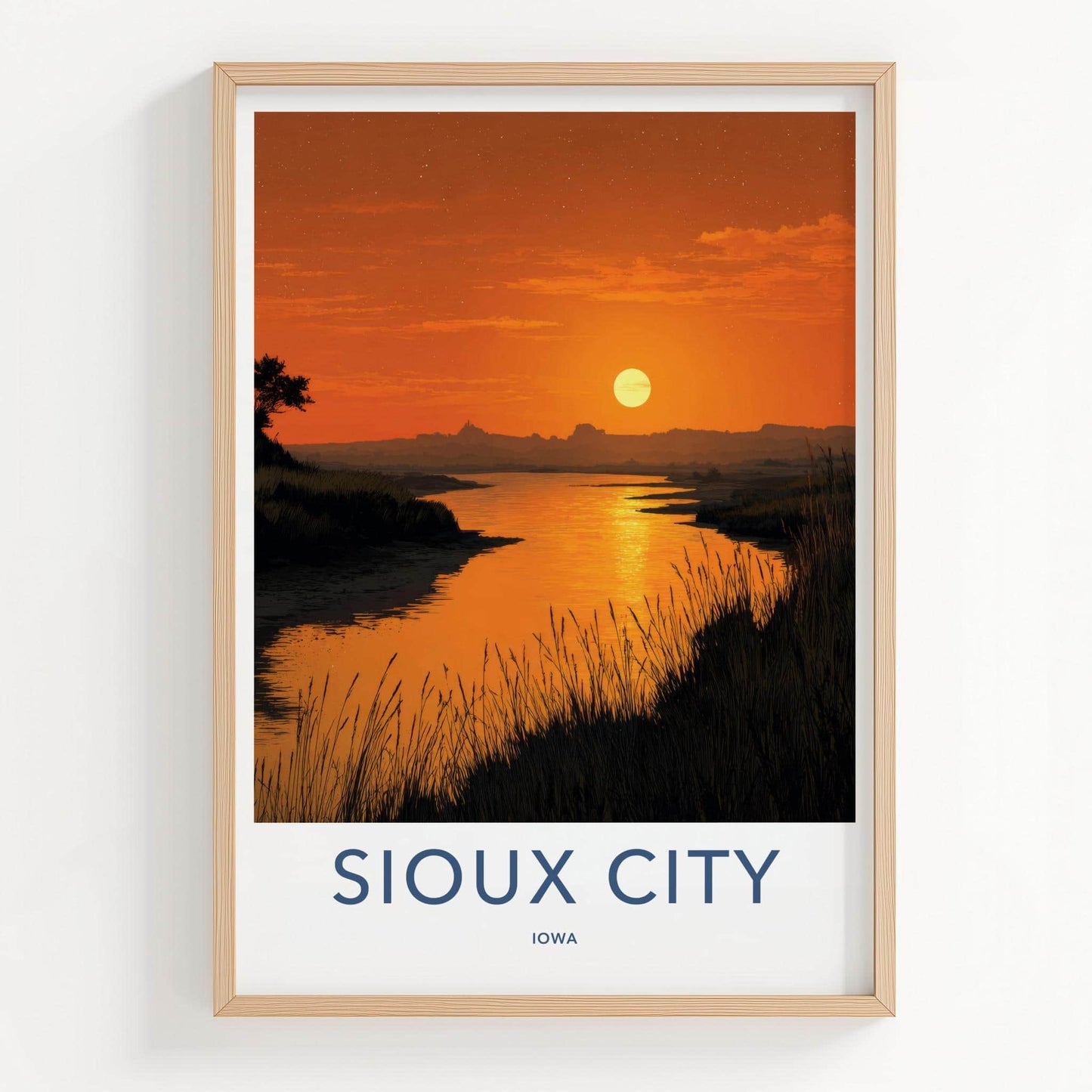 Sioux City Poster - Iowa Framed Print - Prairie River Sunset Lounge Decor
