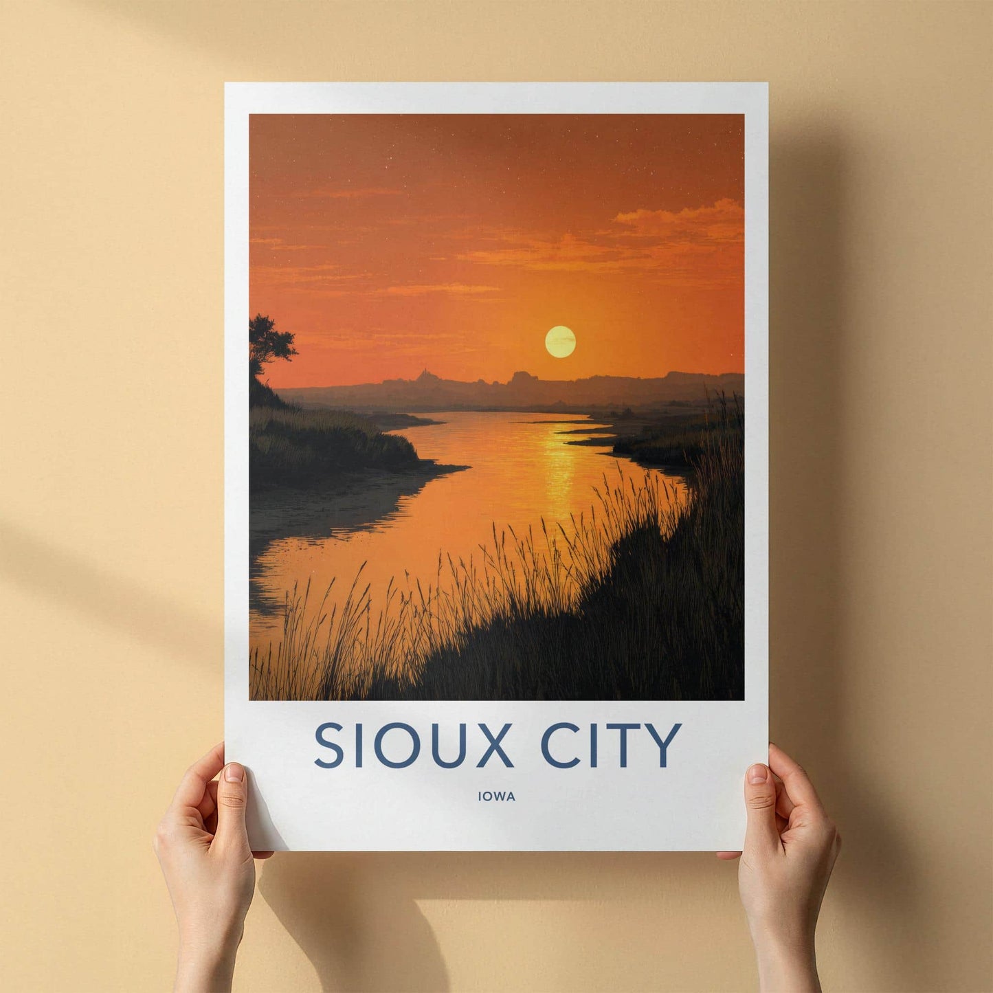 Sioux City Poster - Iowa Framed Print - Prairie River Sunset Lounge Decor