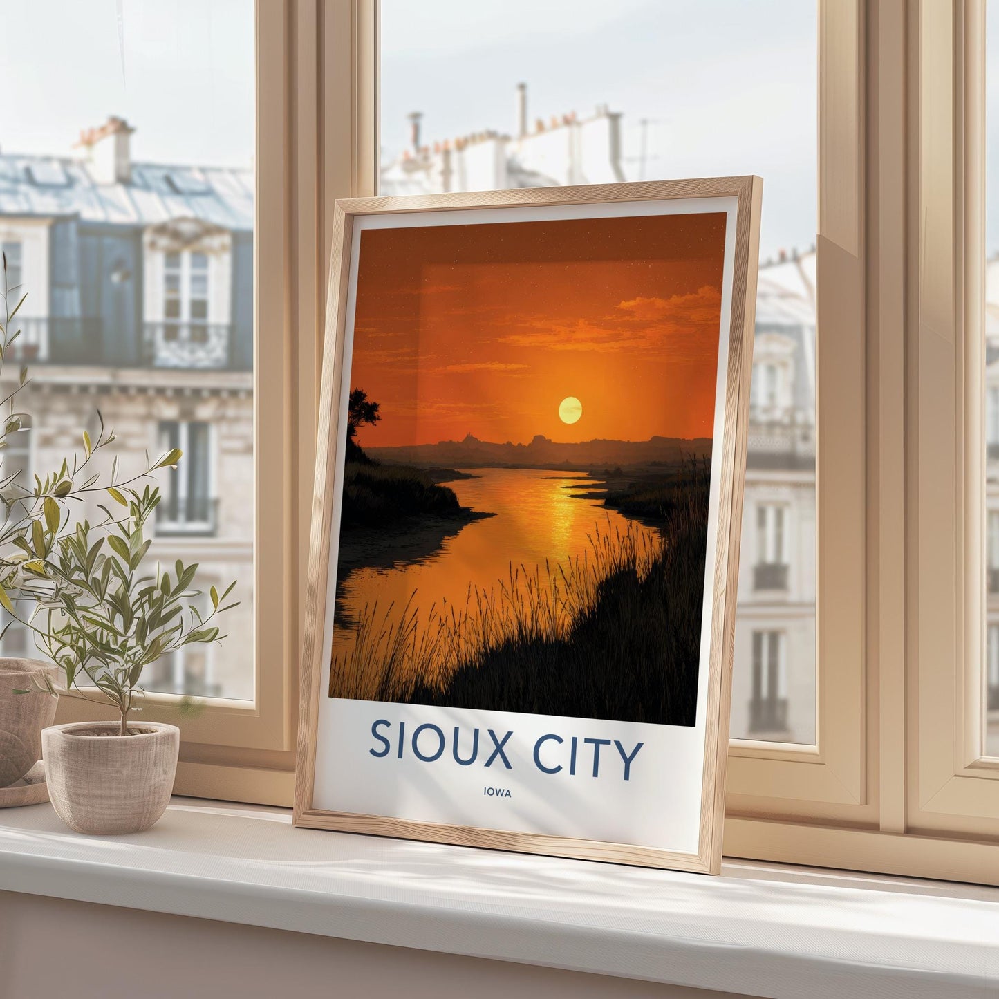 Sioux City Poster - Iowa Framed Print - Prairie River Sunset Lounge Decor
