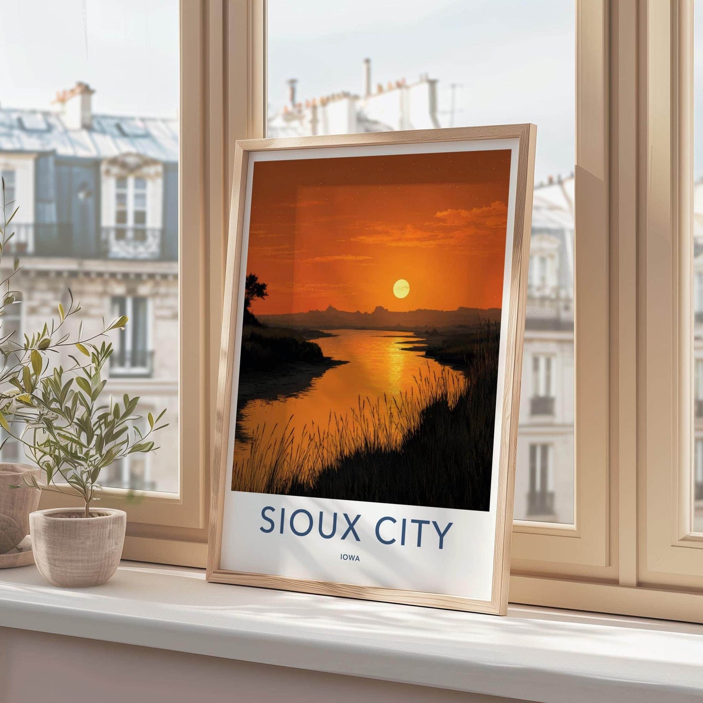 Sioux City Poster - Iowa Framed Print - Prairie River Sunset Lounge Decor
