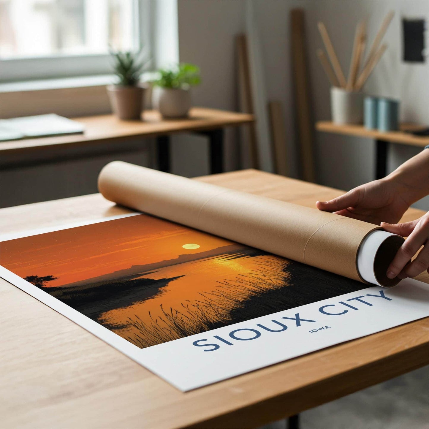 Sioux City Poster - Iowa Framed Print - Prairie River Sunset Lounge Decor