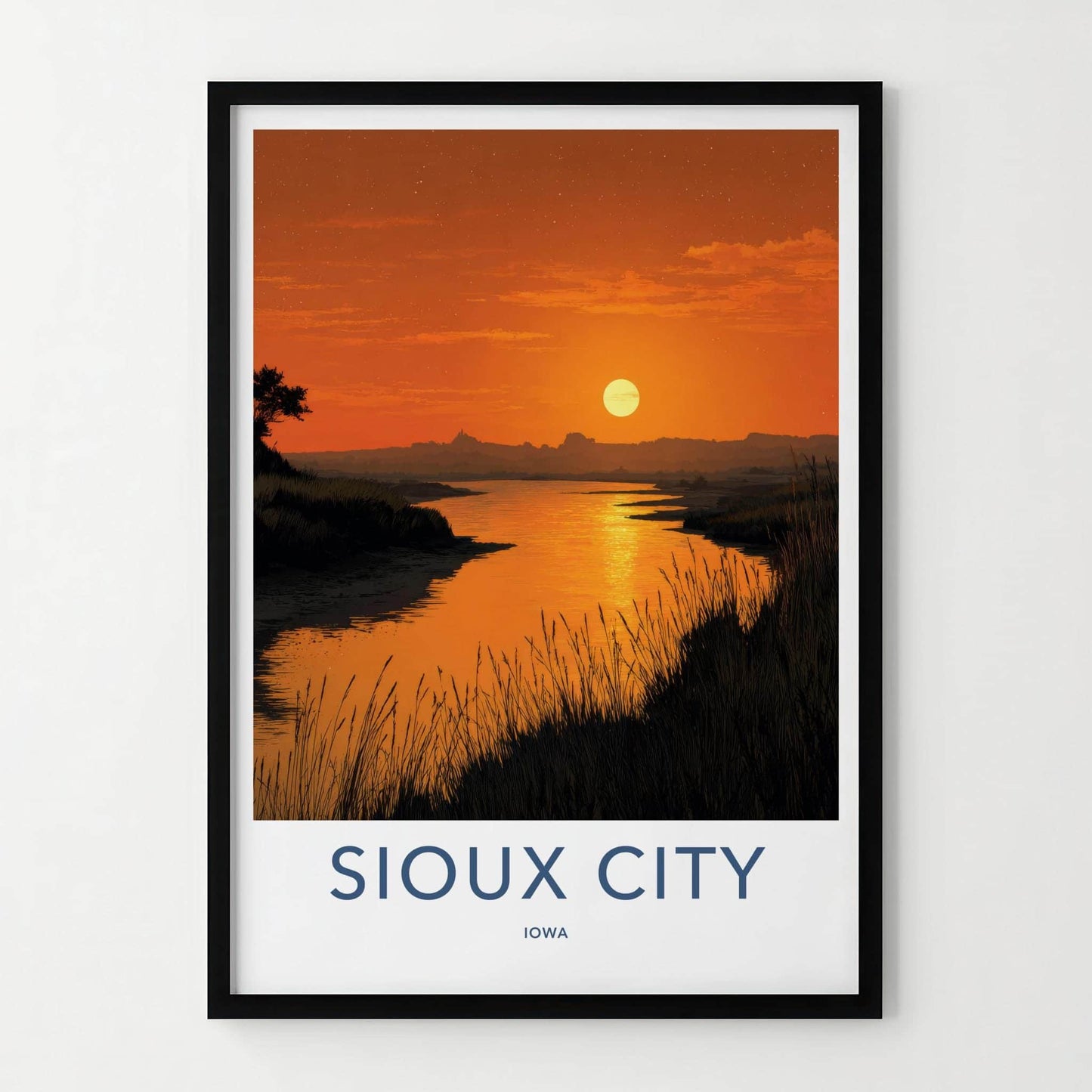 Sioux City Poster - Iowa Framed Print - Prairie River Sunset Lounge Decor