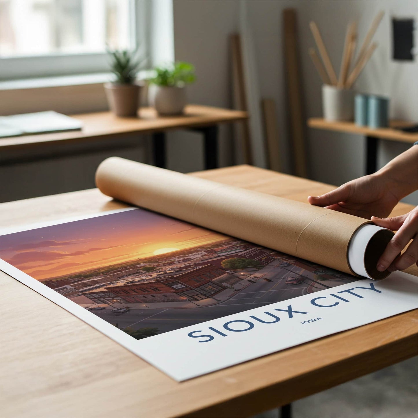Sioux City Poster - Iowa Travel Art - Sunset Orange Cityscape Home Decor