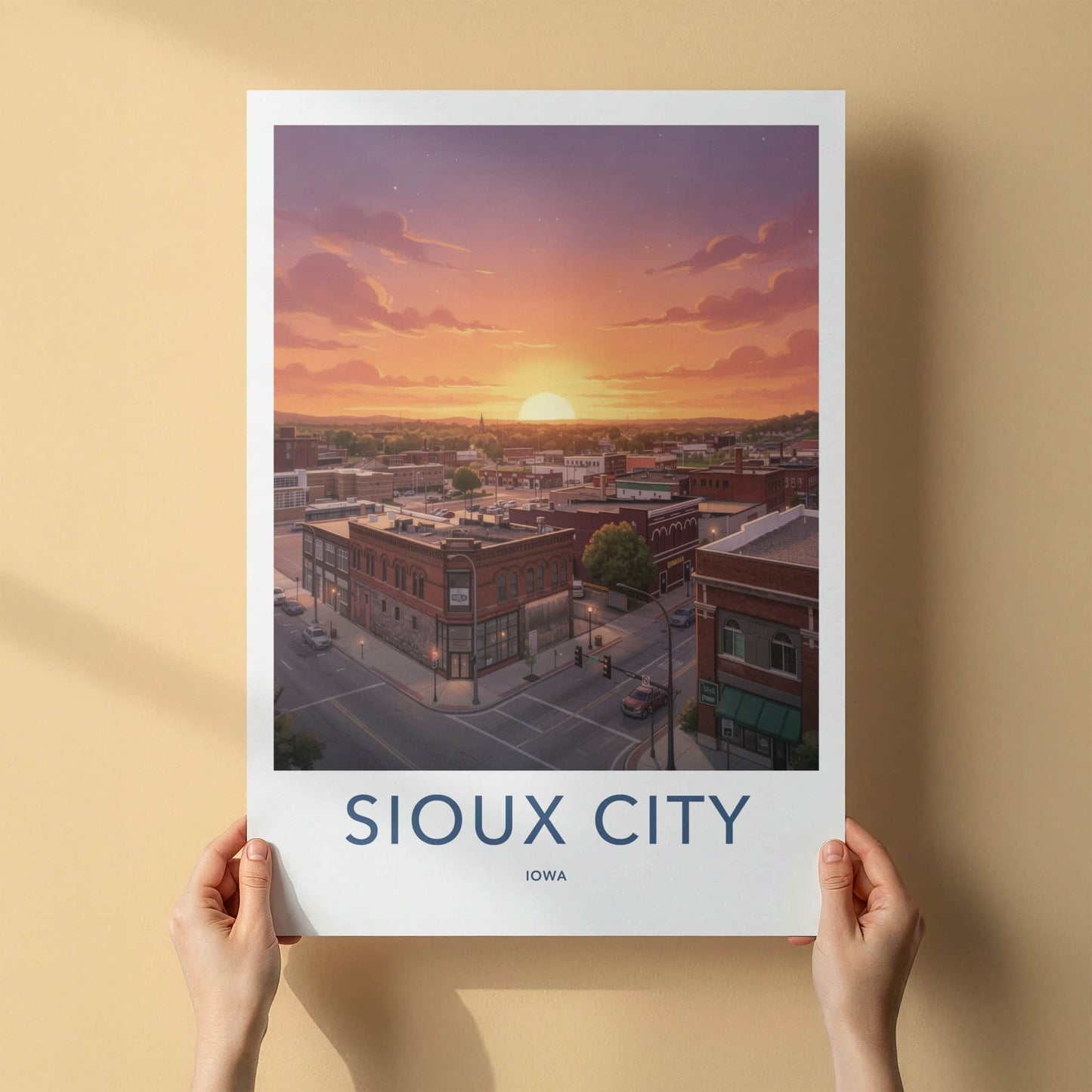Sioux City Poster - Iowa Travel Art - Sunset Orange Cityscape Home Decor