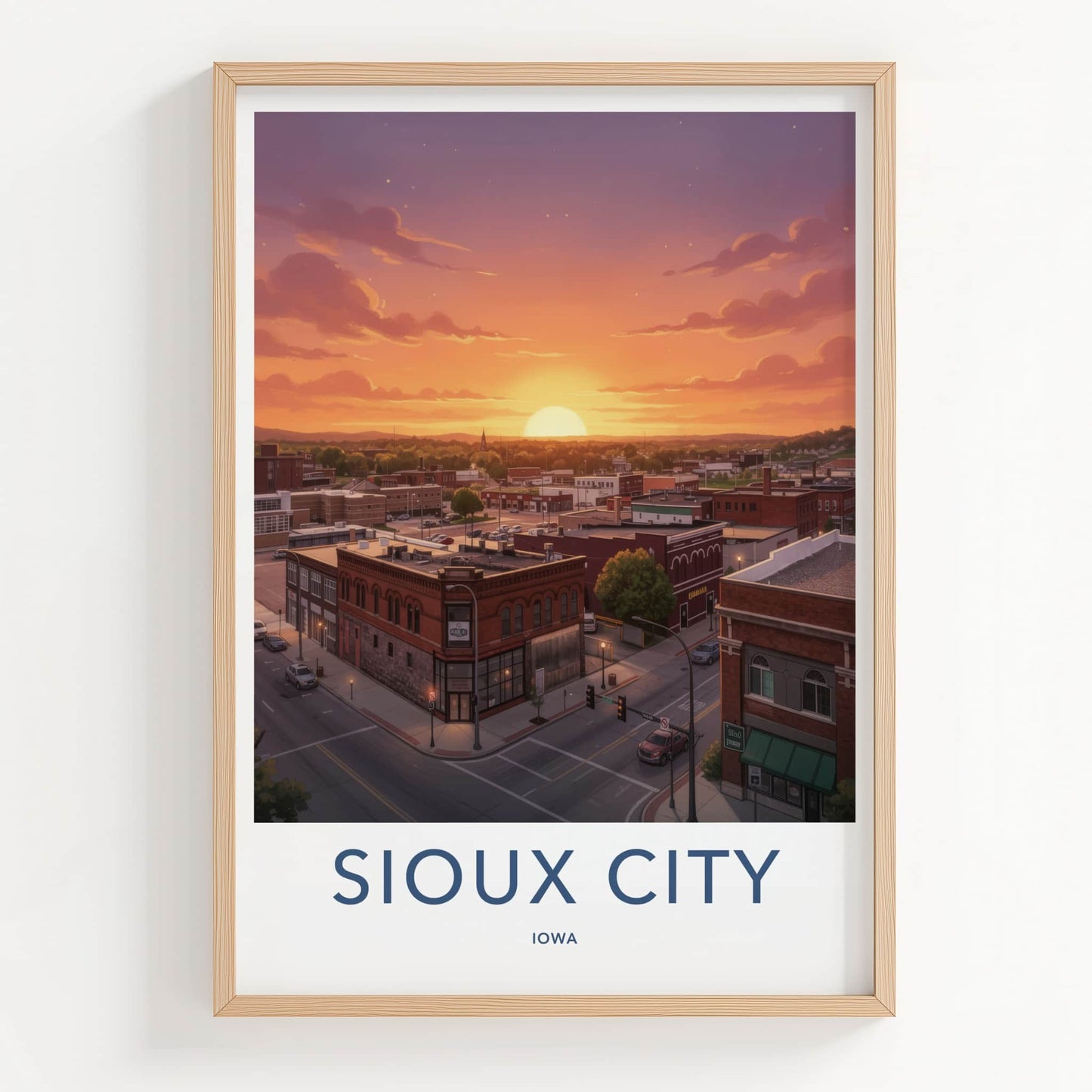 Sioux City Poster - Iowa Travel Art - Sunset Orange Cityscape Home Decor