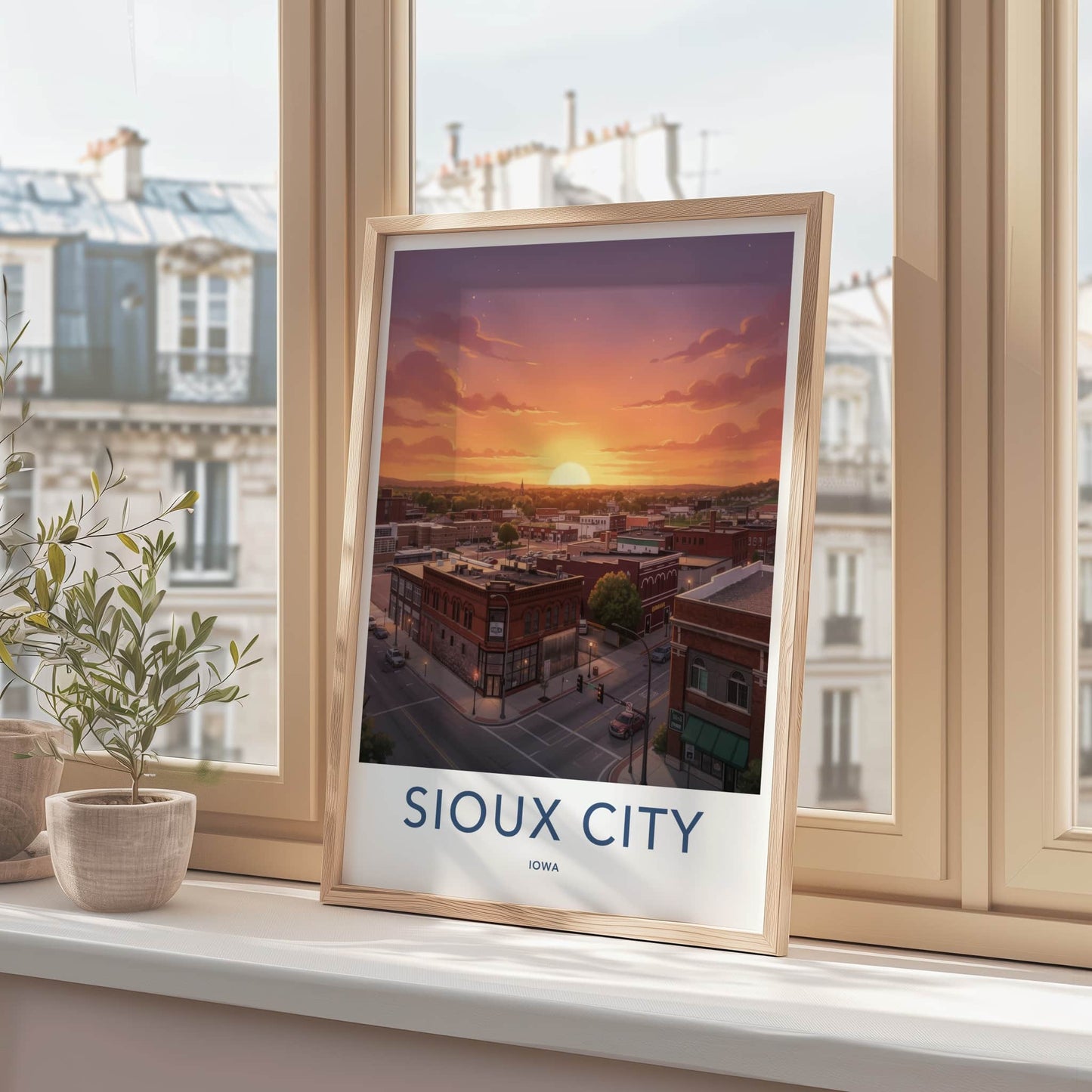 Sioux City Poster - Iowa Travel Art - Sunset Orange Cityscape Home Decor