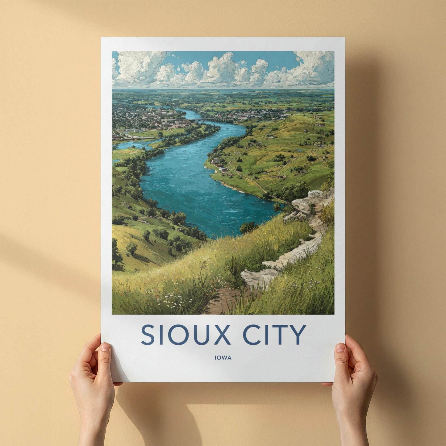 Sioux City Poster - Iowa Travel Art - Winding River City Home Decor
