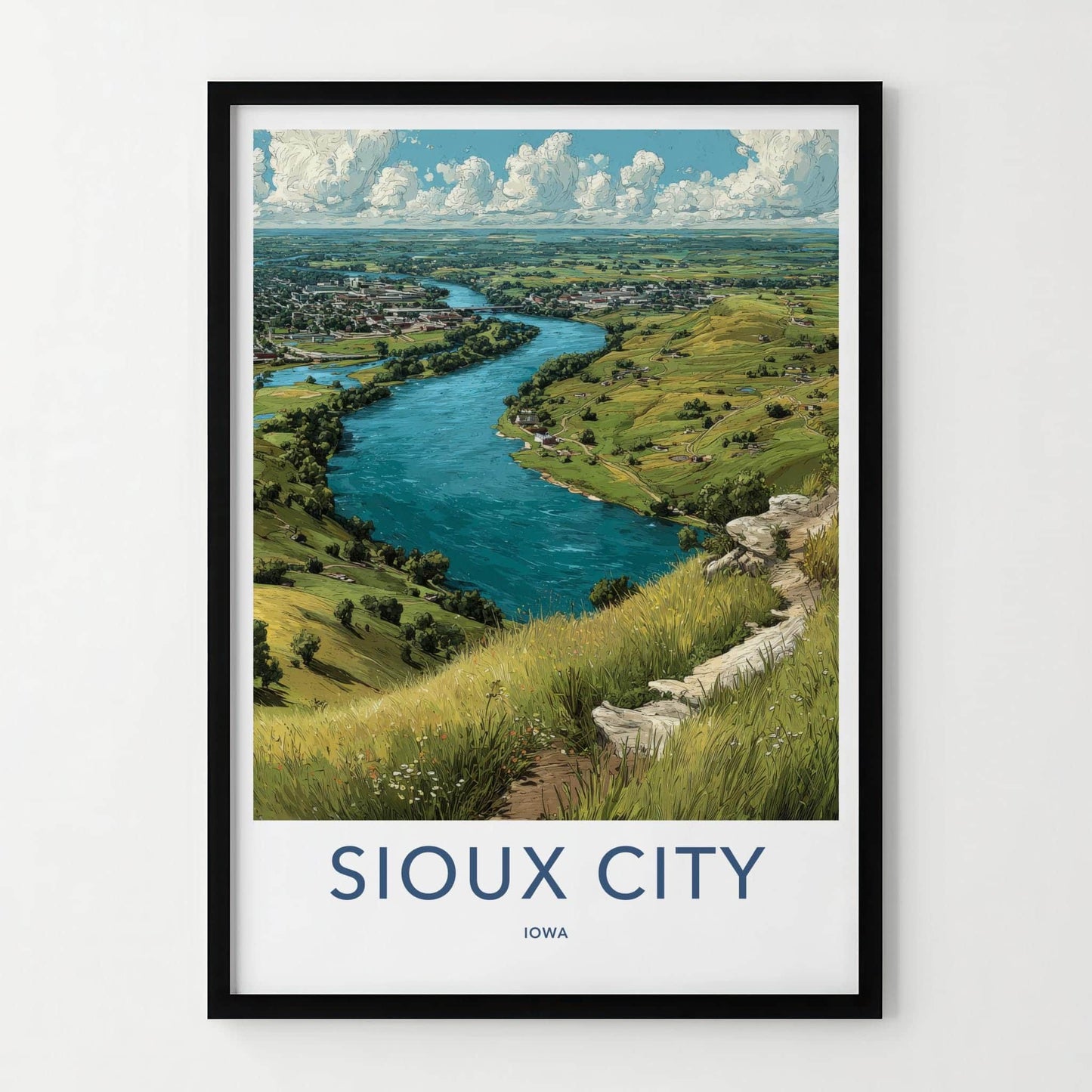 Sioux City Poster - Iowa Travel Art - Winding River City Home Decor