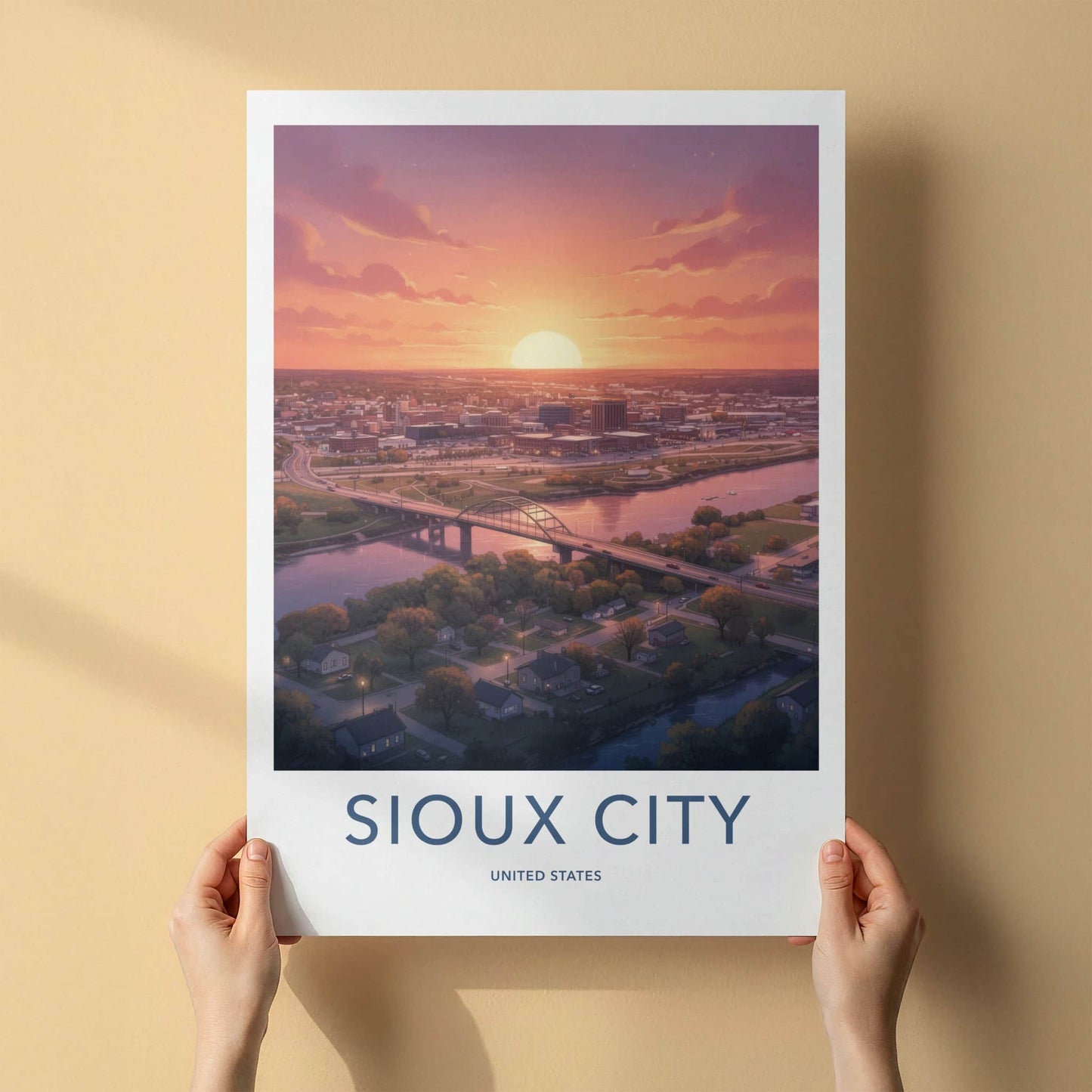 Sioux City Poster - Iowa Wall Art - Urban Sunset Bridge Home Decor