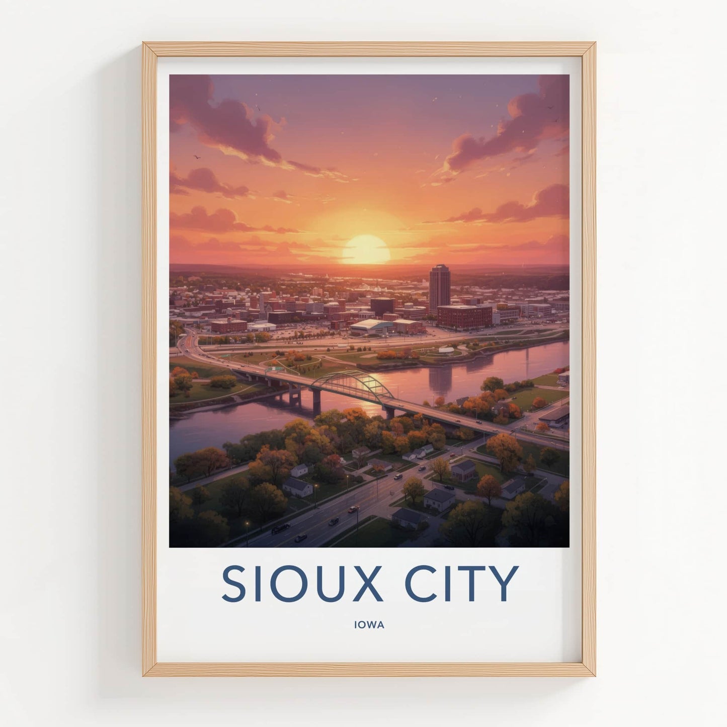 Sioux City Poster - Iowa Wall Art - Vibrant Cityscape Sunset Home Decor