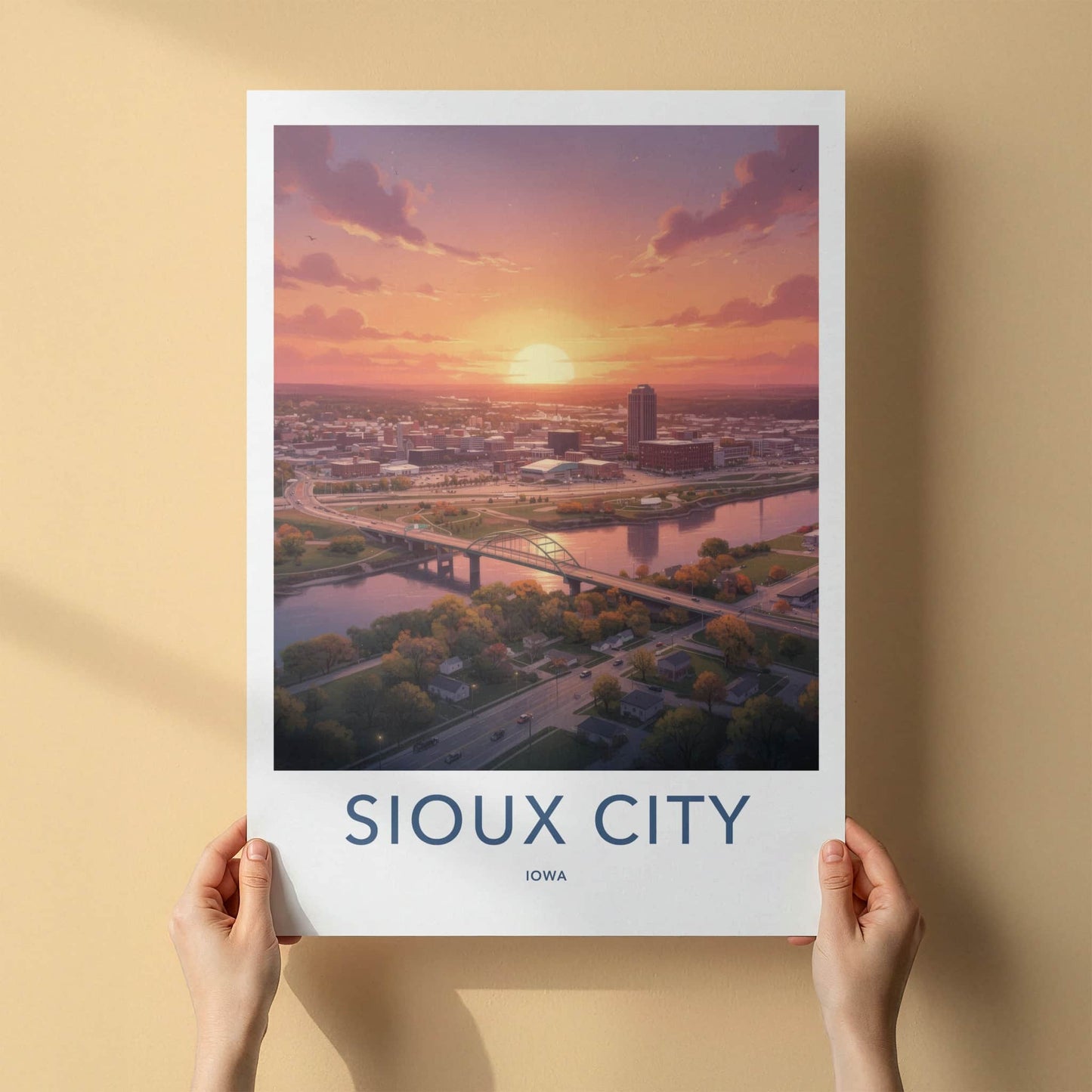 Sioux City Poster - Iowa Wall Art - Vibrant Cityscape Sunset Home Decor
