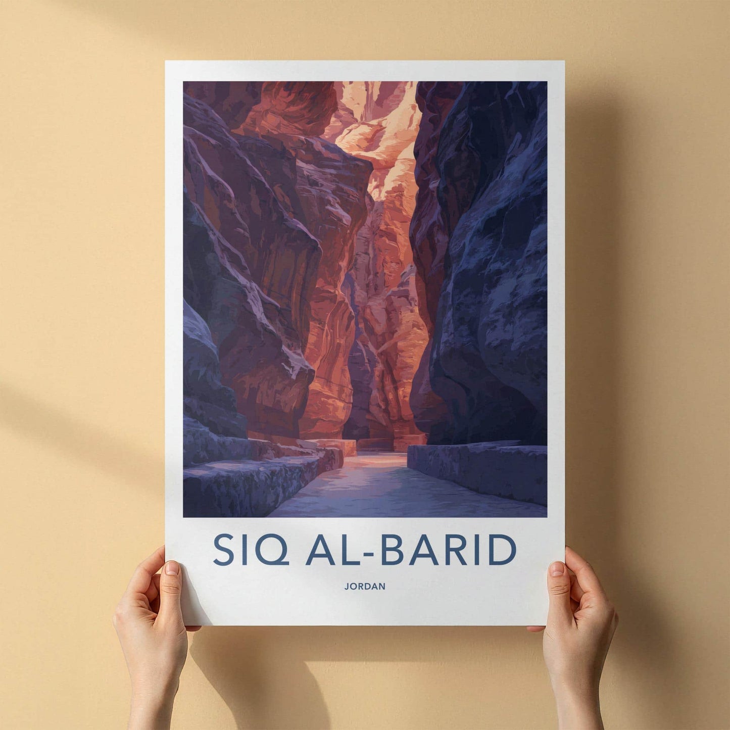 Siq Al-Barid Poster - Jordan Travel Art - Sunlit Canyon Passage Home Decor