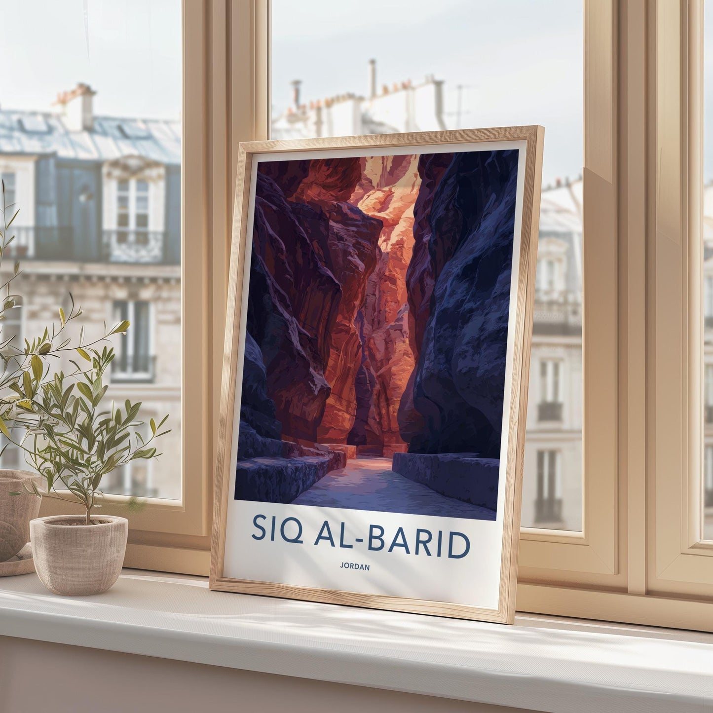 Siq Al-Barid Poster - Jordan Travel Art - Sunlit Canyon Passage Home Decor