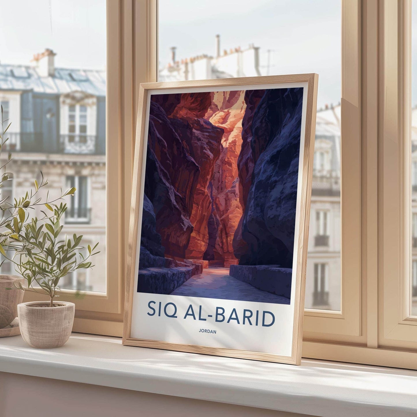 Siq Al-Barid Poster - Jordan Travel Art - Sunlit Canyon Passage Home Decor