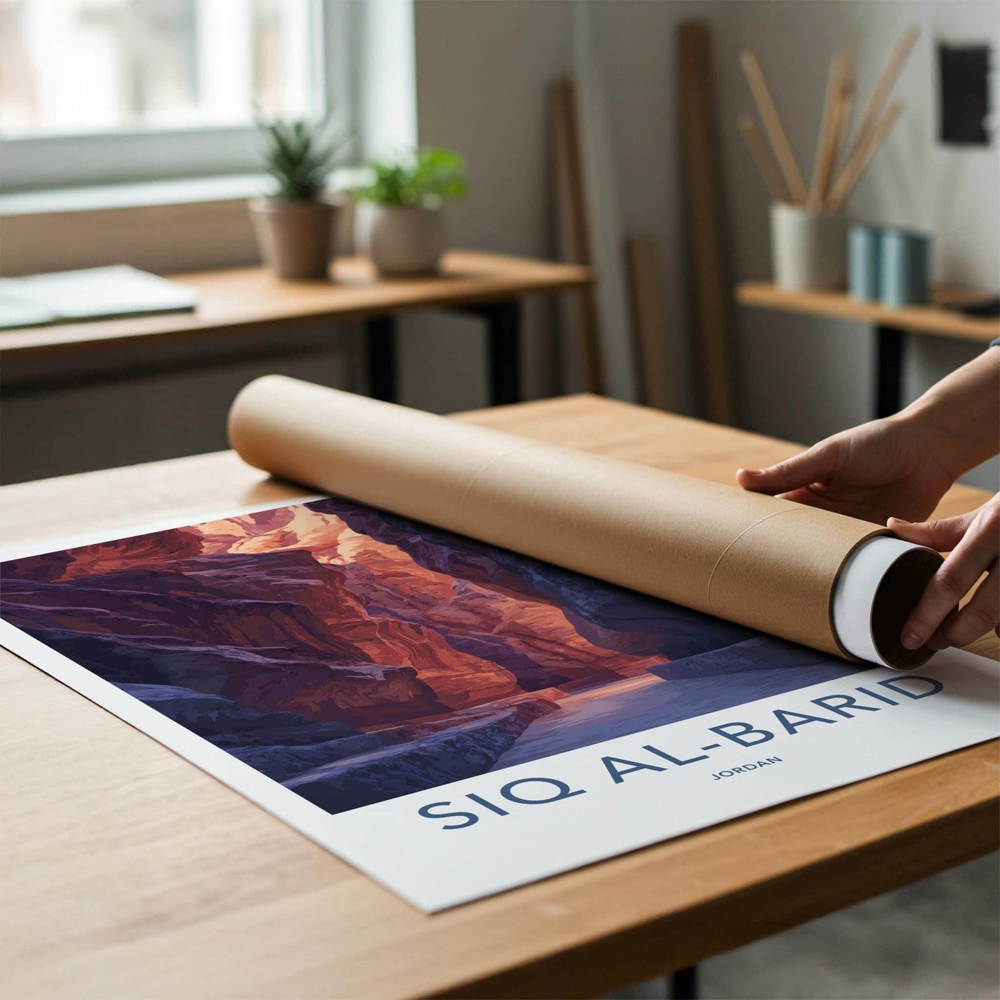 Siq Al-Barid Poster - Jordan Travel Art - Sunlit Canyon Passage Home Decor