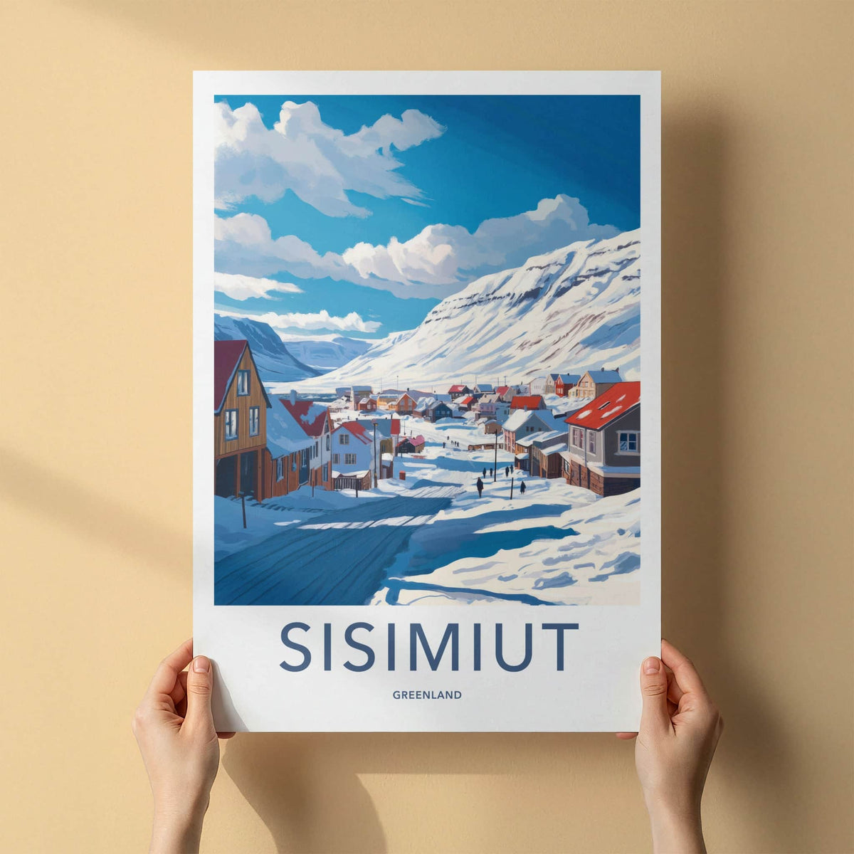 Sisimiut Poster - Greenland Travel Art - Snowy Village Scene Home Decor