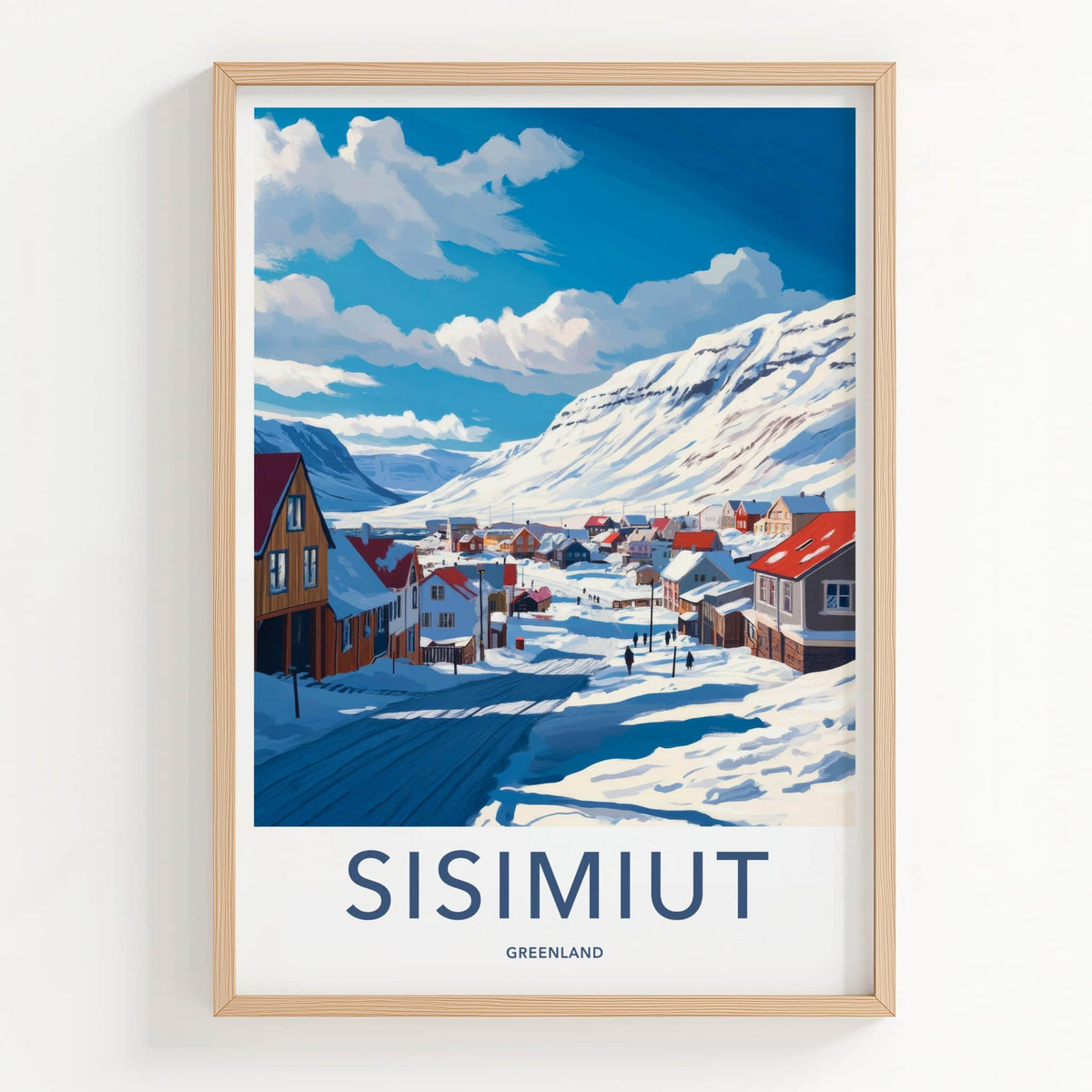 Sisimiut Poster - Greenland Travel Art - Snowy Village Scene Home Decor