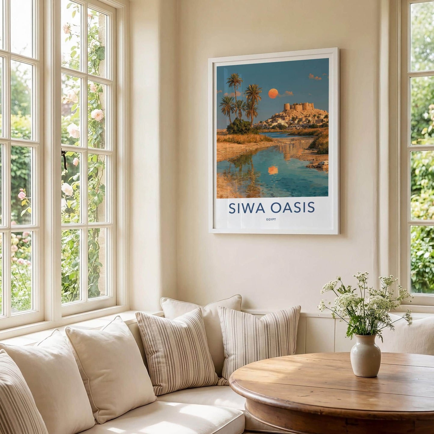 Siwa Oasis Poster - Egypt Travel Art - Palm Moon Reflection Home Decor