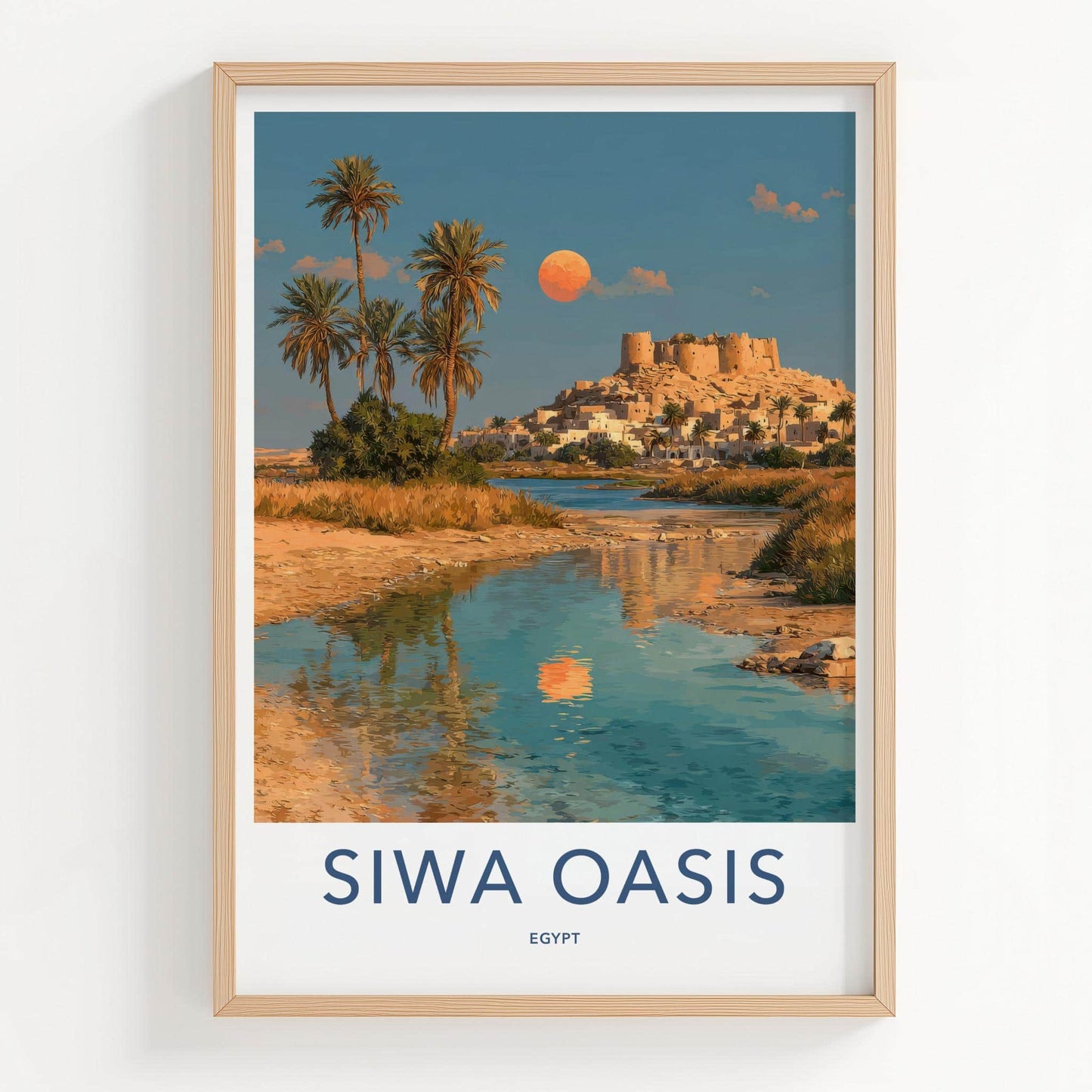 Siwa Oasis Poster - Egypt Travel Art - Palm Moon Reflection Home Decor