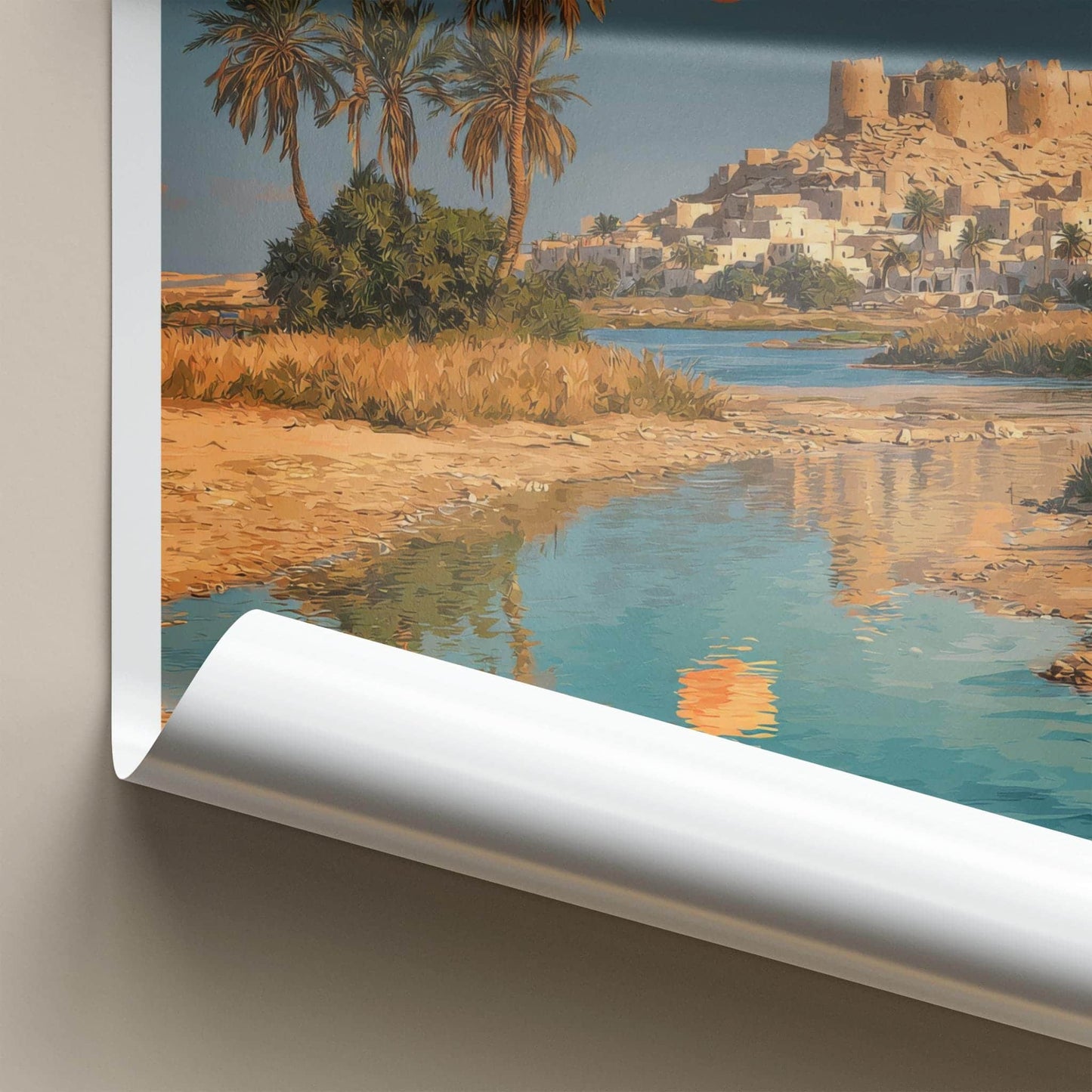 Siwa Oasis Poster - Egypt Travel Art - Palm Moon Reflection Home Decor