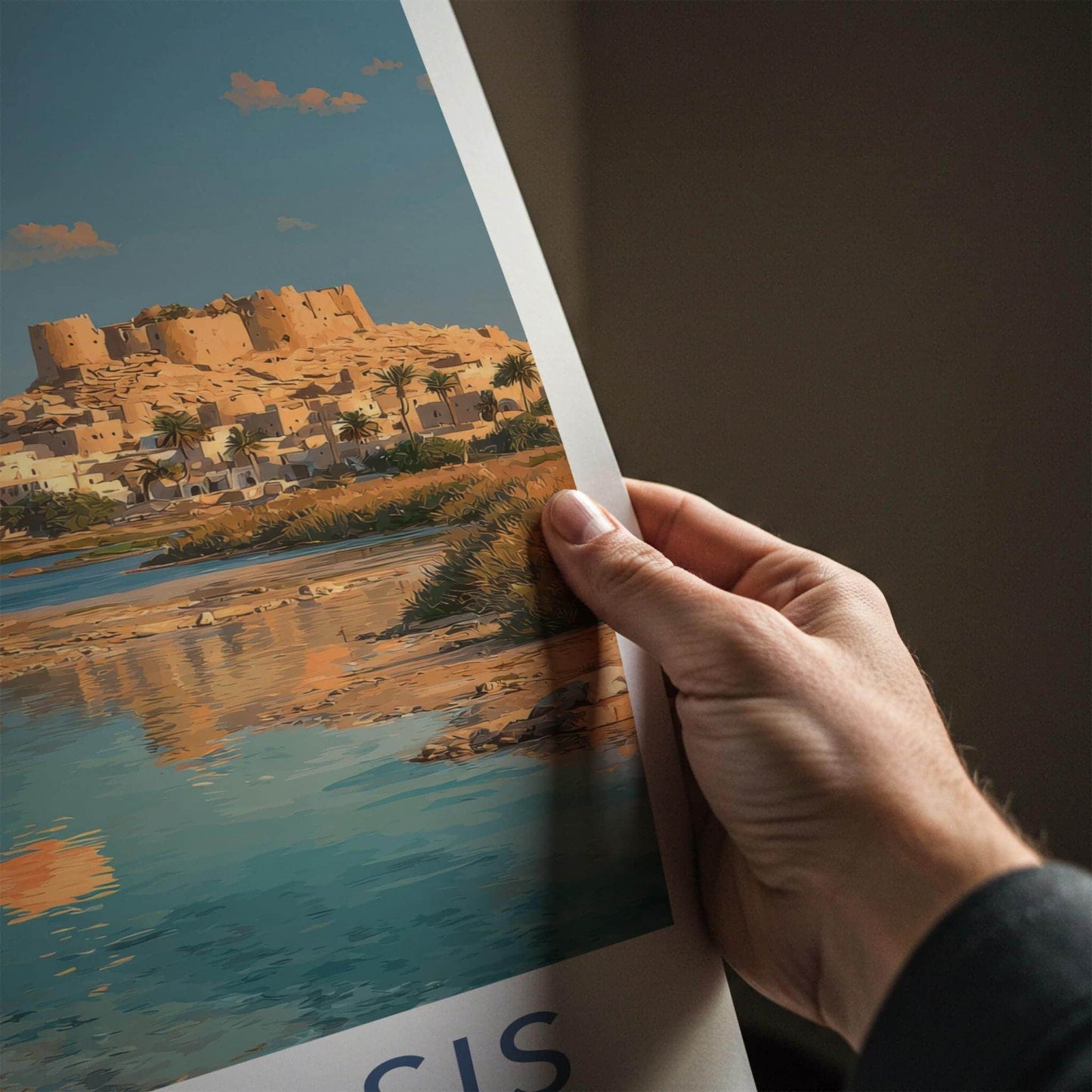 Siwa Oasis Poster - Egypt Travel Art - Palm Moon Reflection Home Decor