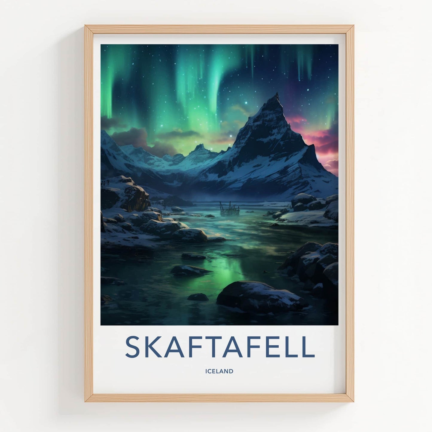 Skaftafell Poster - Iceland Travel Art - Aurora Mountain Waters Home Decor