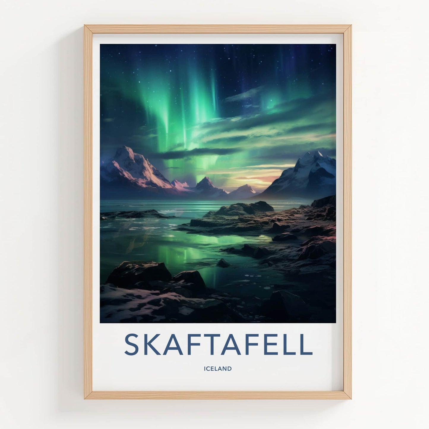 Skaftafell Poster - Iceland Travel Art - Vivid Aurora Borealis Wall Decor