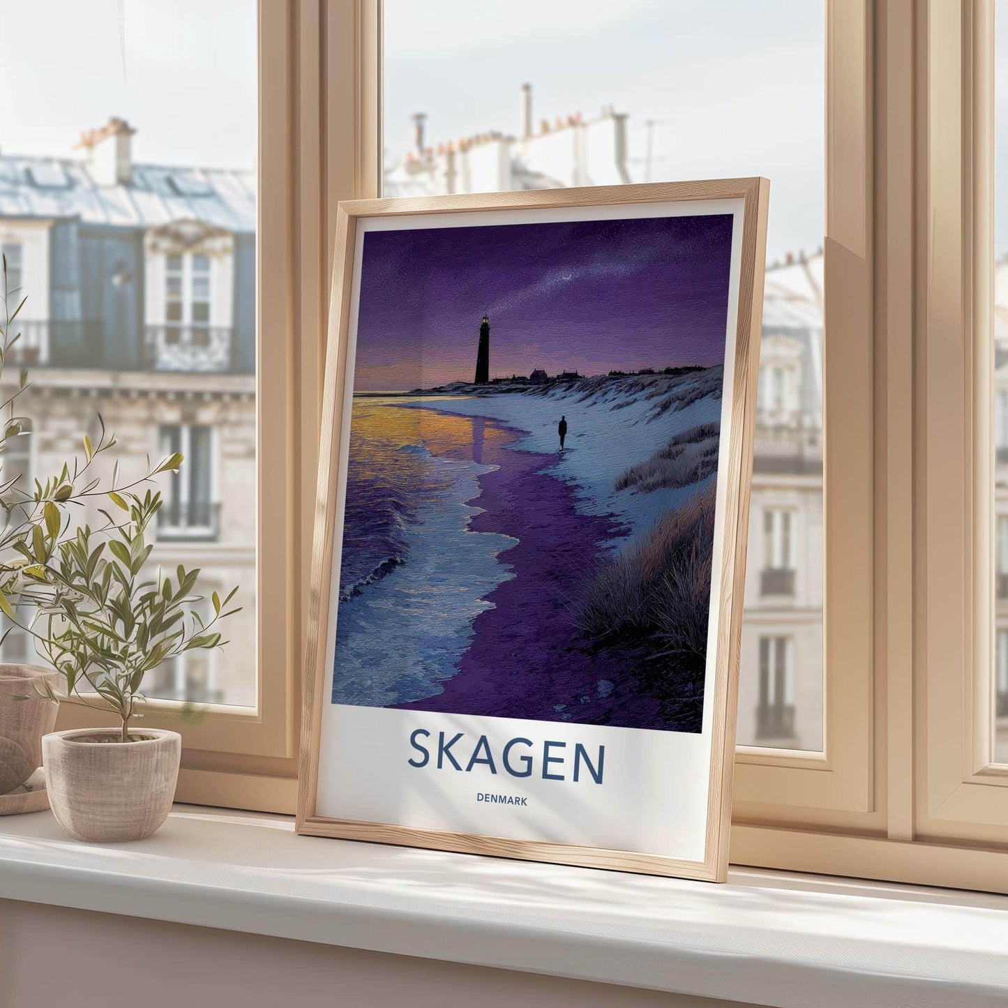 Skagen Poster - Denmark Travel Art - Coastal Lighthouse Figure Home Decor