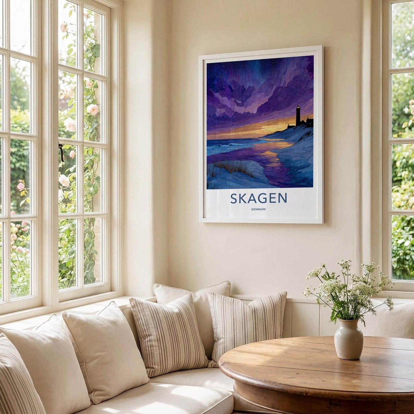 Skagen Poster - Denmark Travel Art - Lighthouse Beach Sunset Home Decor