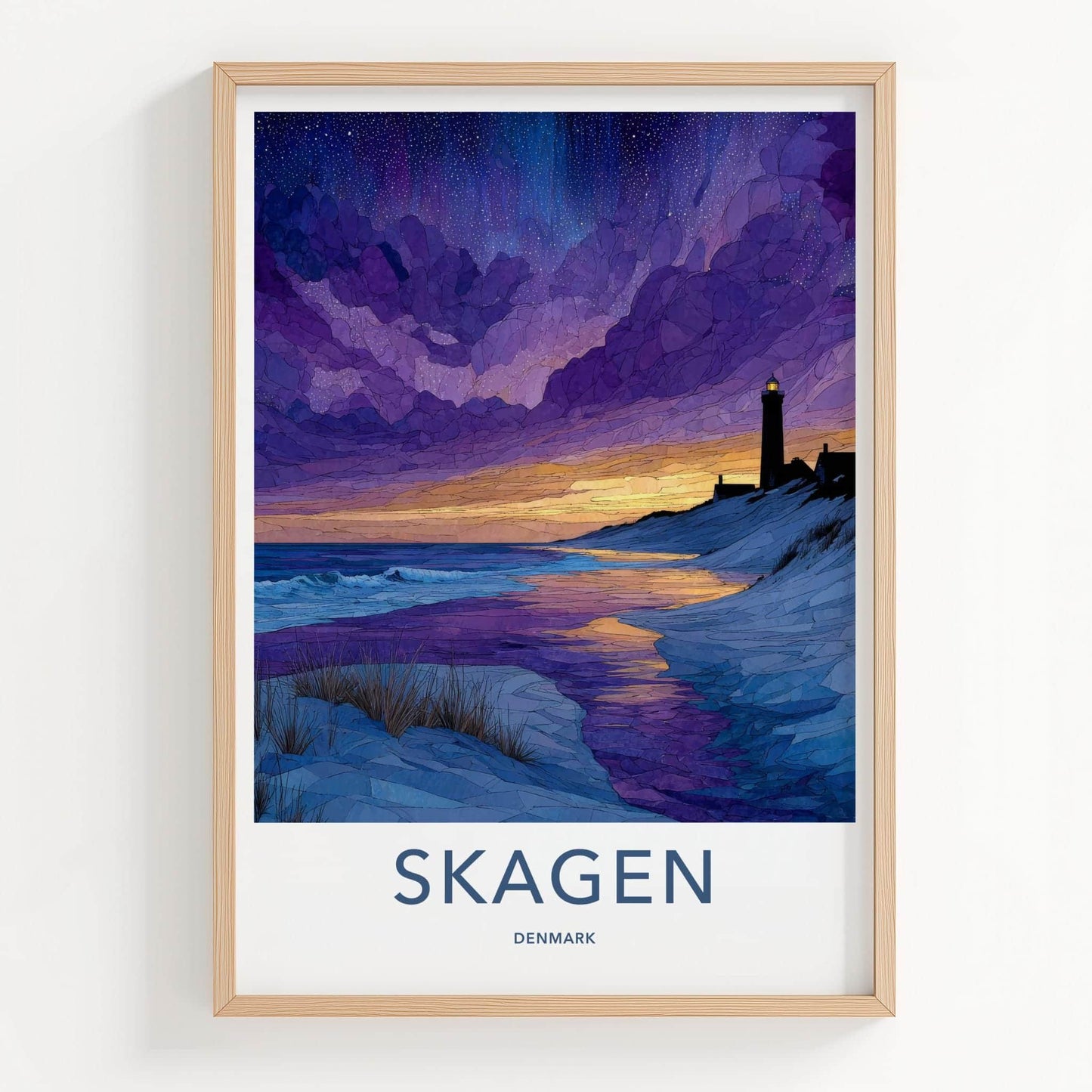 Skagen Poster - Denmark Travel Art - Lighthouse Beach Sunset Home Decor