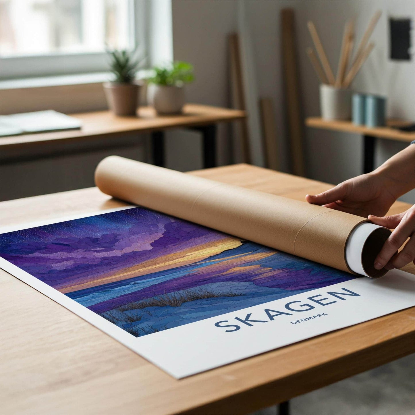 Skagen Poster - Denmark Travel Art - Lighthouse Beach Sunset Home Decor