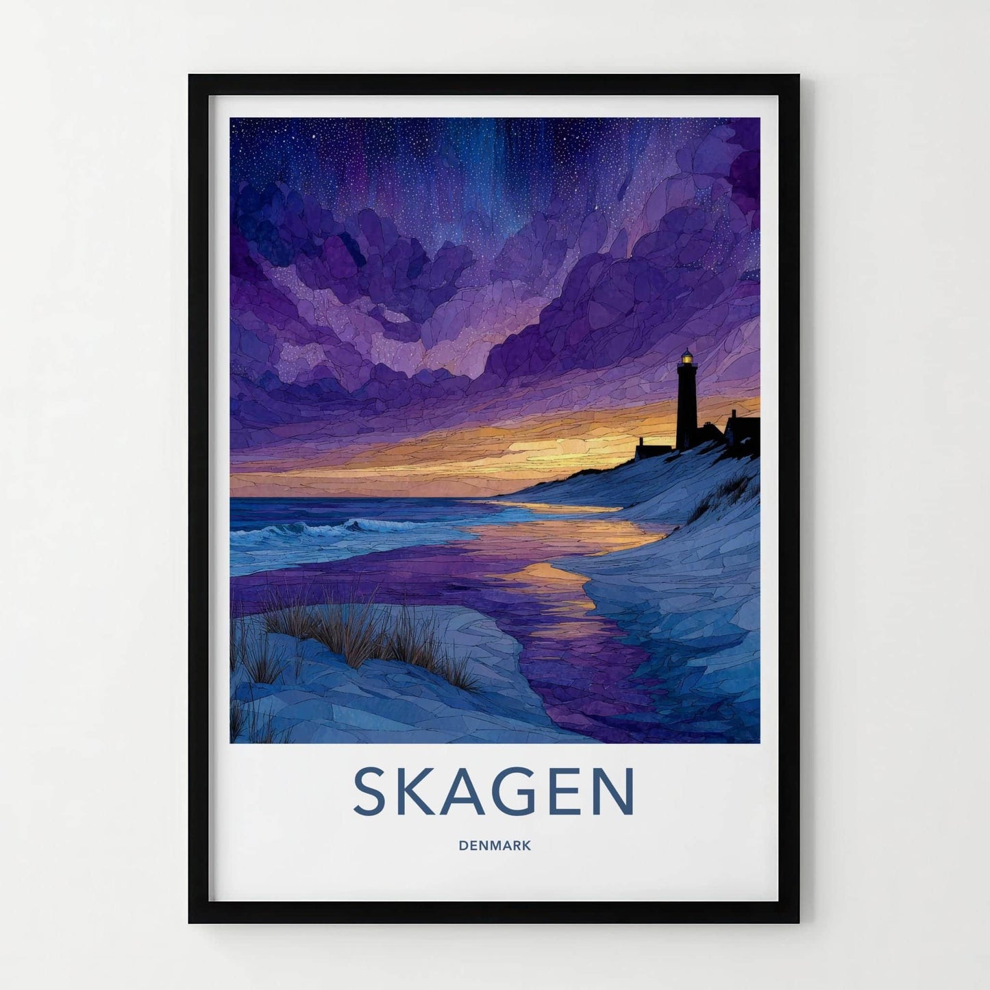 Skagen Poster - Denmark Travel Art - Lighthouse Beach Sunset Home Decor