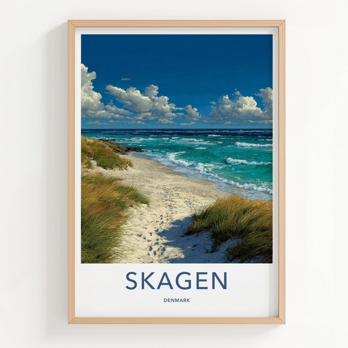 Skagen Poster - Denmark Travel Art - Sandy Beach Waves Home Decor
