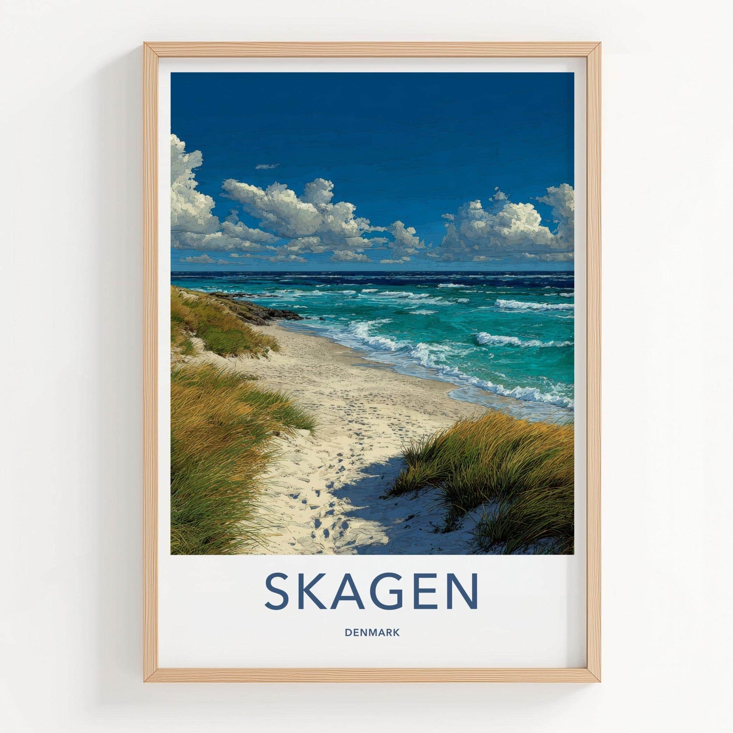 Skagen Poster - Denmark Travel Art - Sandy Beach Waves Home Decor