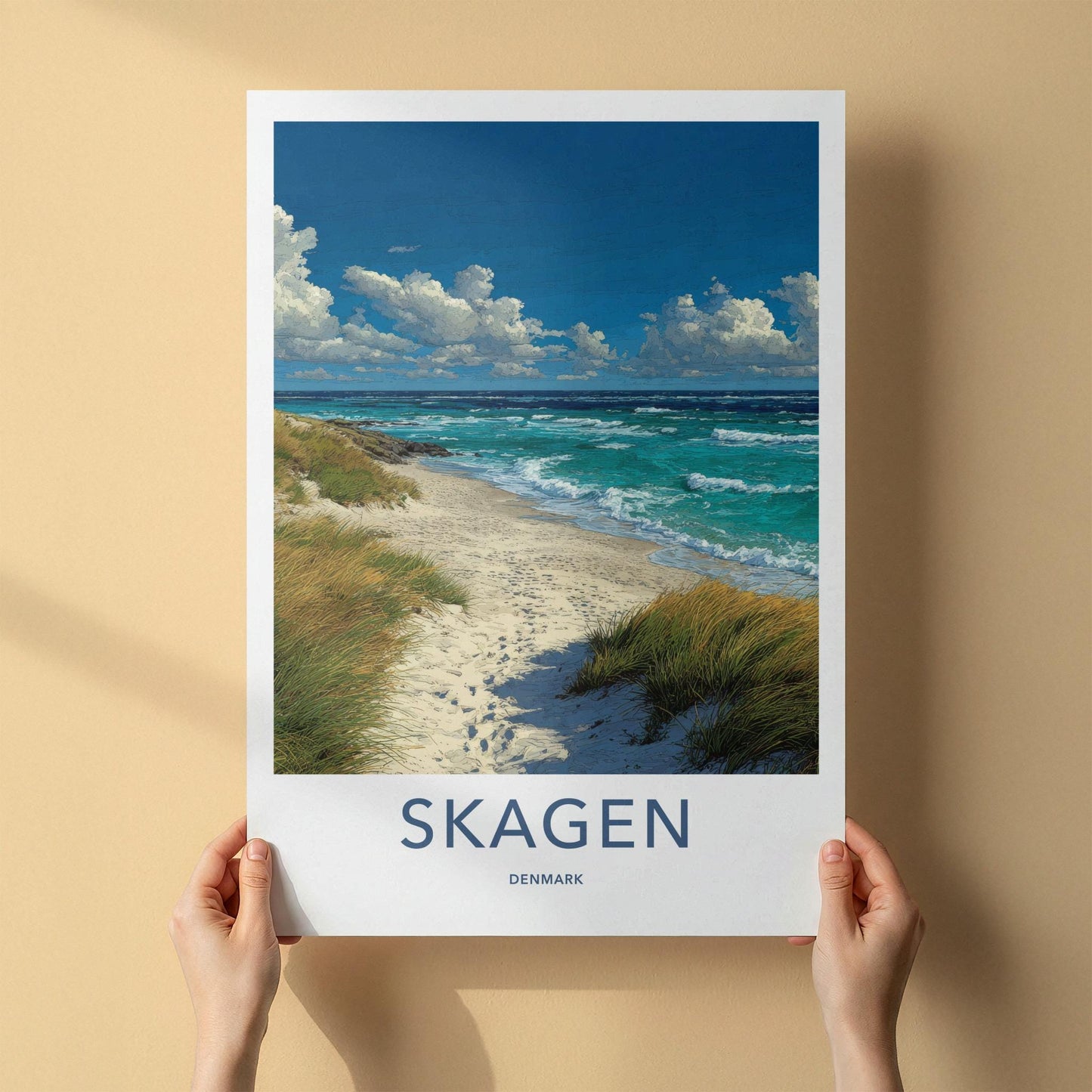 Skagen Poster - Denmark Travel Art - Sandy Beach Waves Home Decor