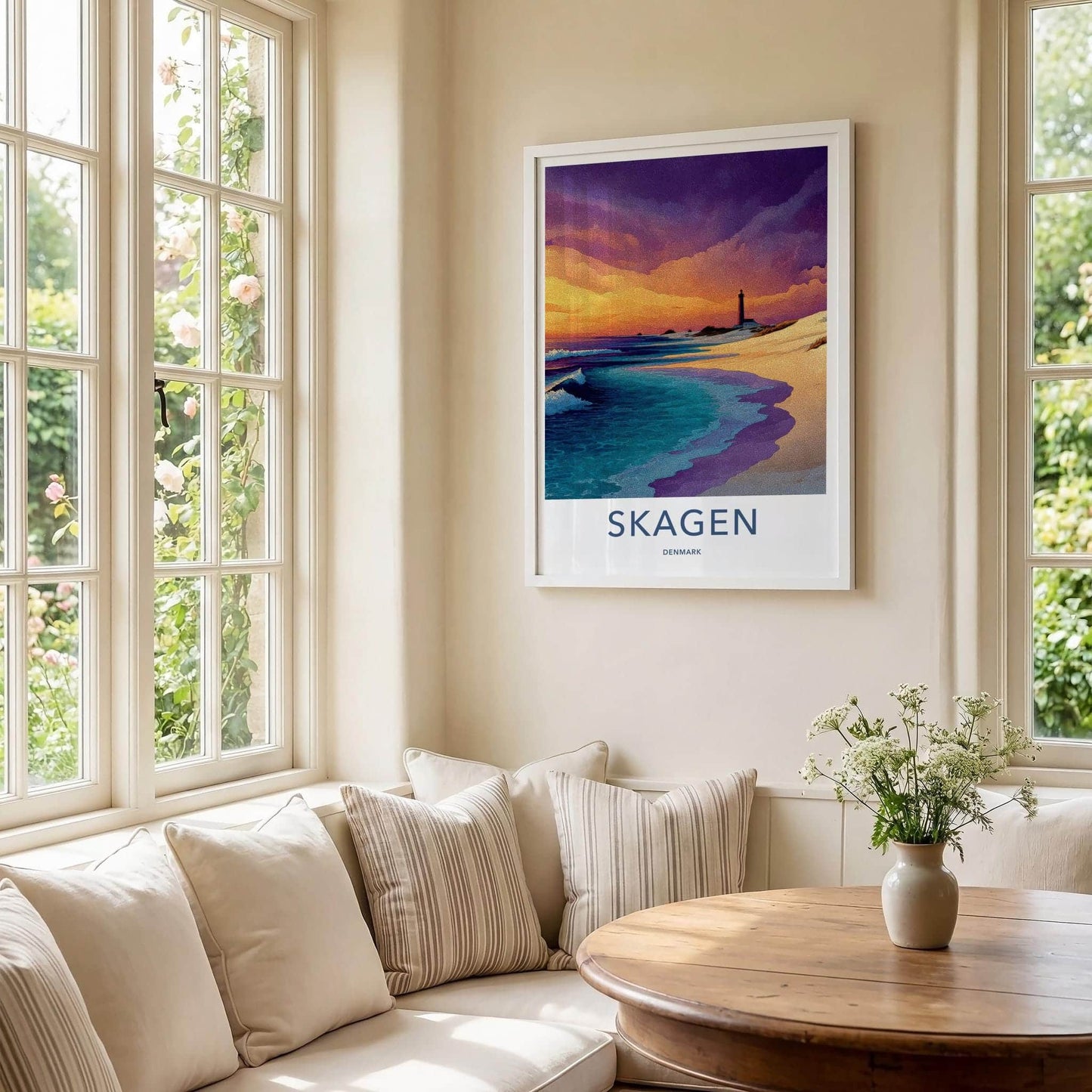 Skagen Poster - Denmark Wall Art - Lighthouse Sunset Beach Home Decor