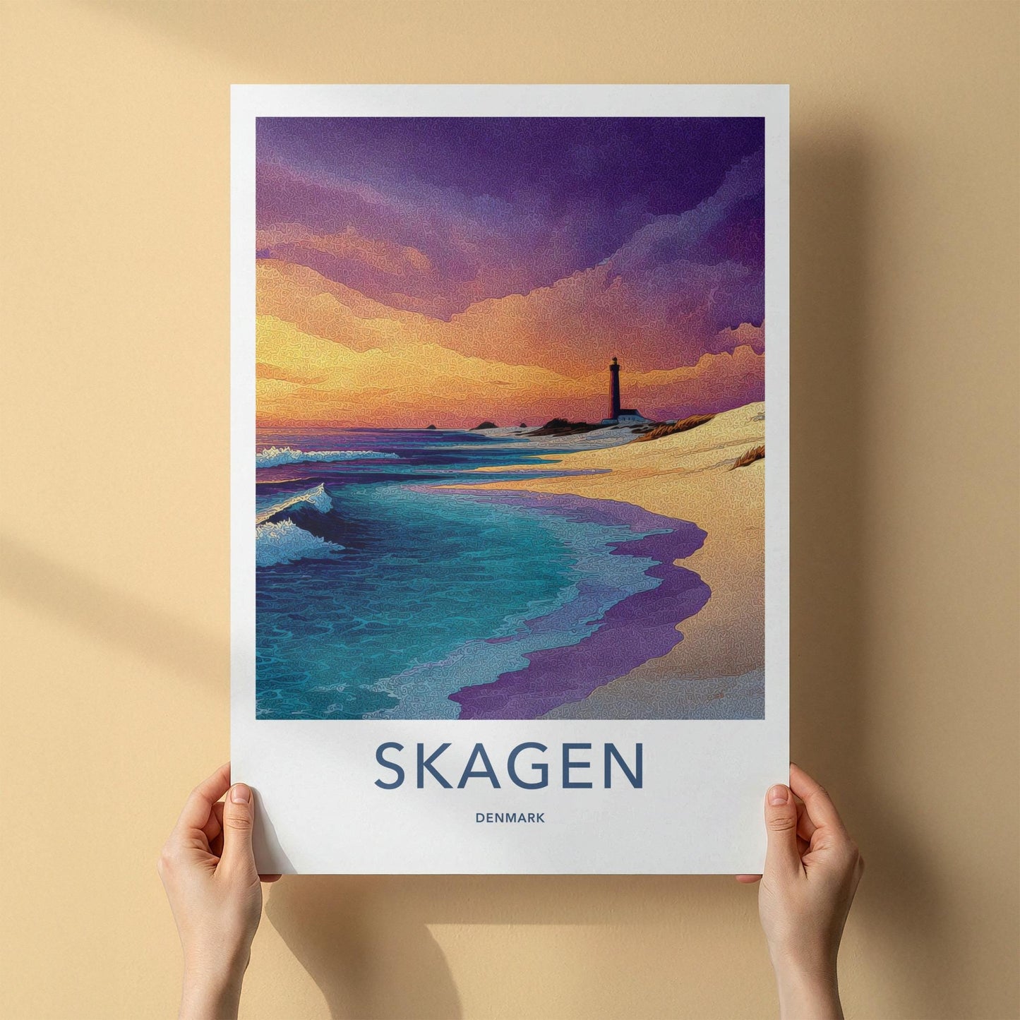 Skagen Poster - Denmark Wall Art - Lighthouse Sunset Beach Home Decor