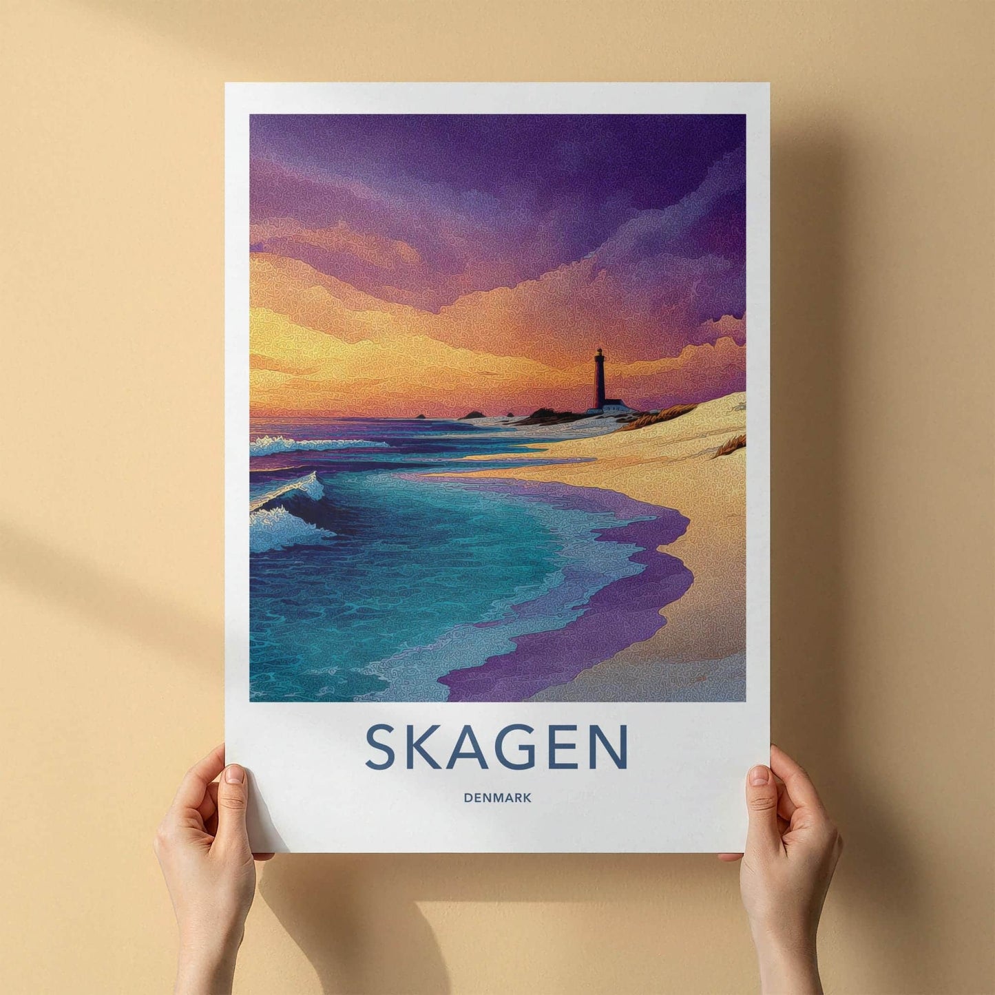 Skagen Poster - Denmark Wall Art - Lighthouse Sunset Beach Home Decor