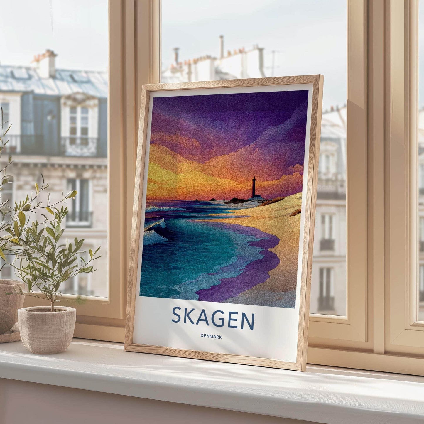 Skagen Poster - Denmark Wall Art - Lighthouse Sunset Beach Home Decor