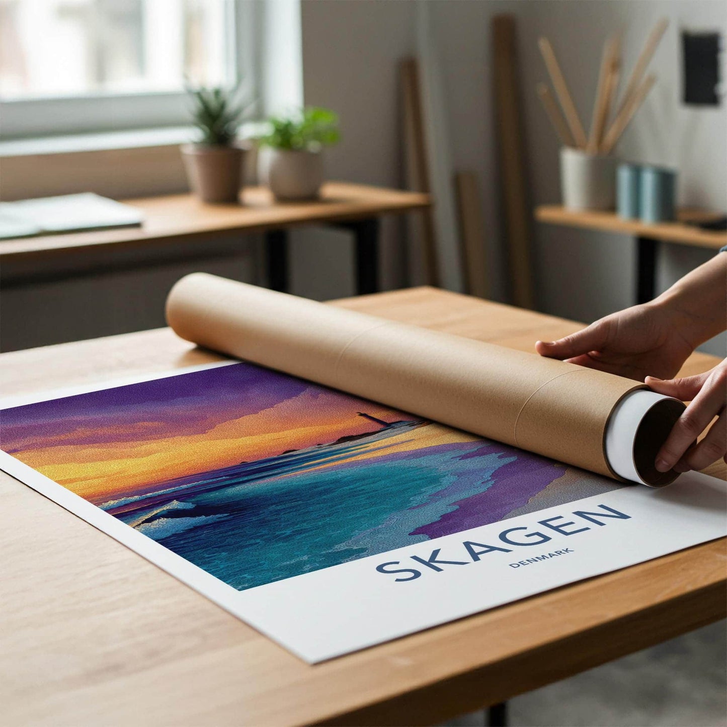 Skagen Poster - Denmark Wall Art - Lighthouse Sunset Beach Home Decor