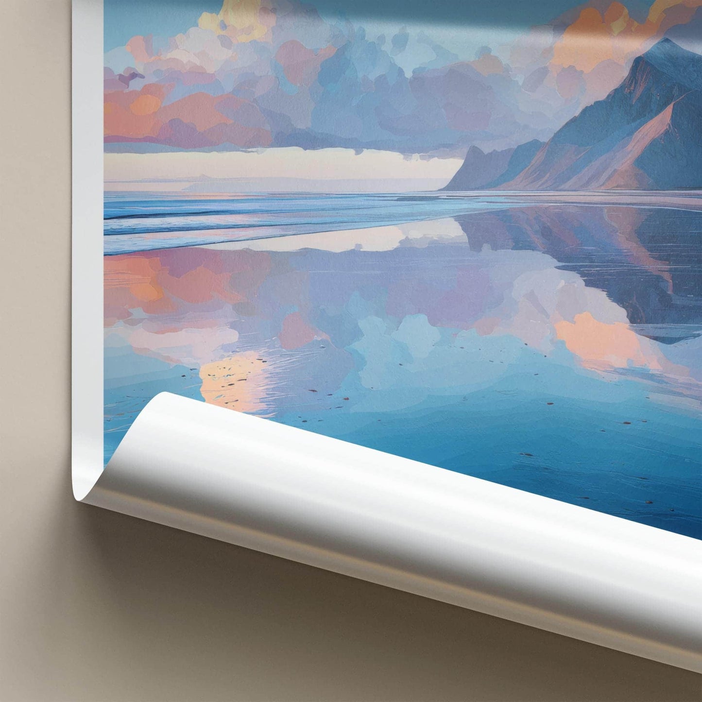 Skagsanden Poster - Norway Travel Art - Mountain Water Reflection Wall Decor