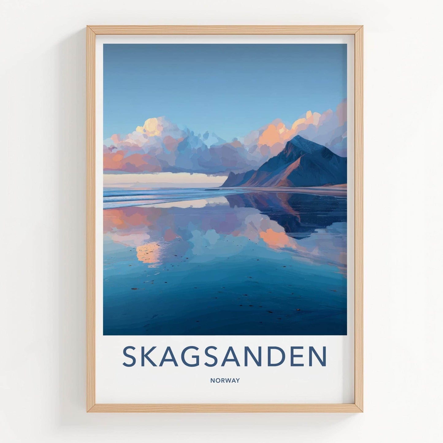 Skagsanden Poster - Norway Travel Art - Mountain Water Reflection Wall Decor