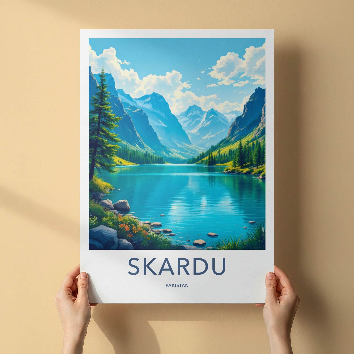 Skardu Poster - Pakistan Travel Art - Pristine Mountain Lake Home Decor